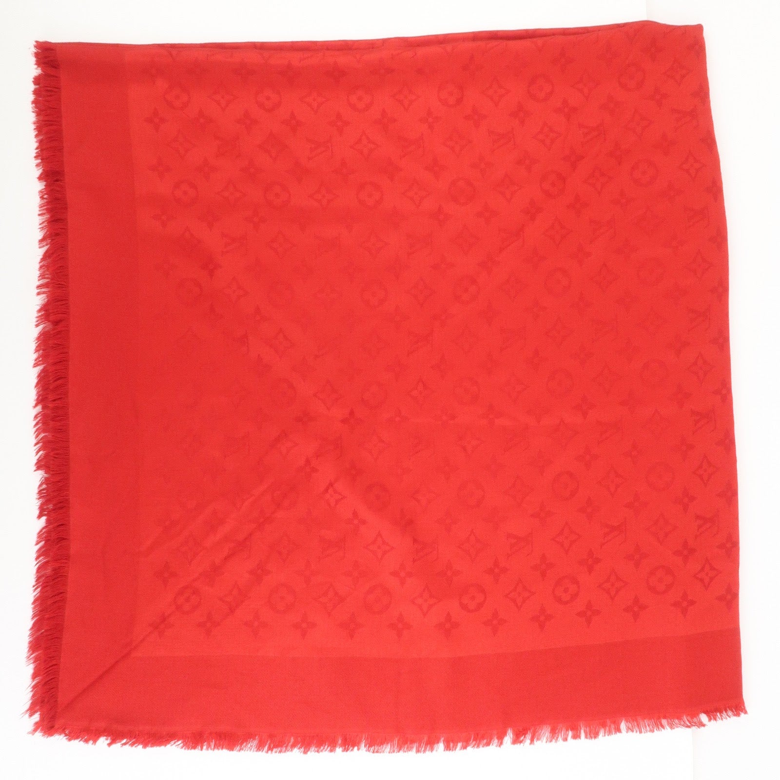 Louis Vuitton Monogram Shawl Silk Wool Large Scarf Red M72237