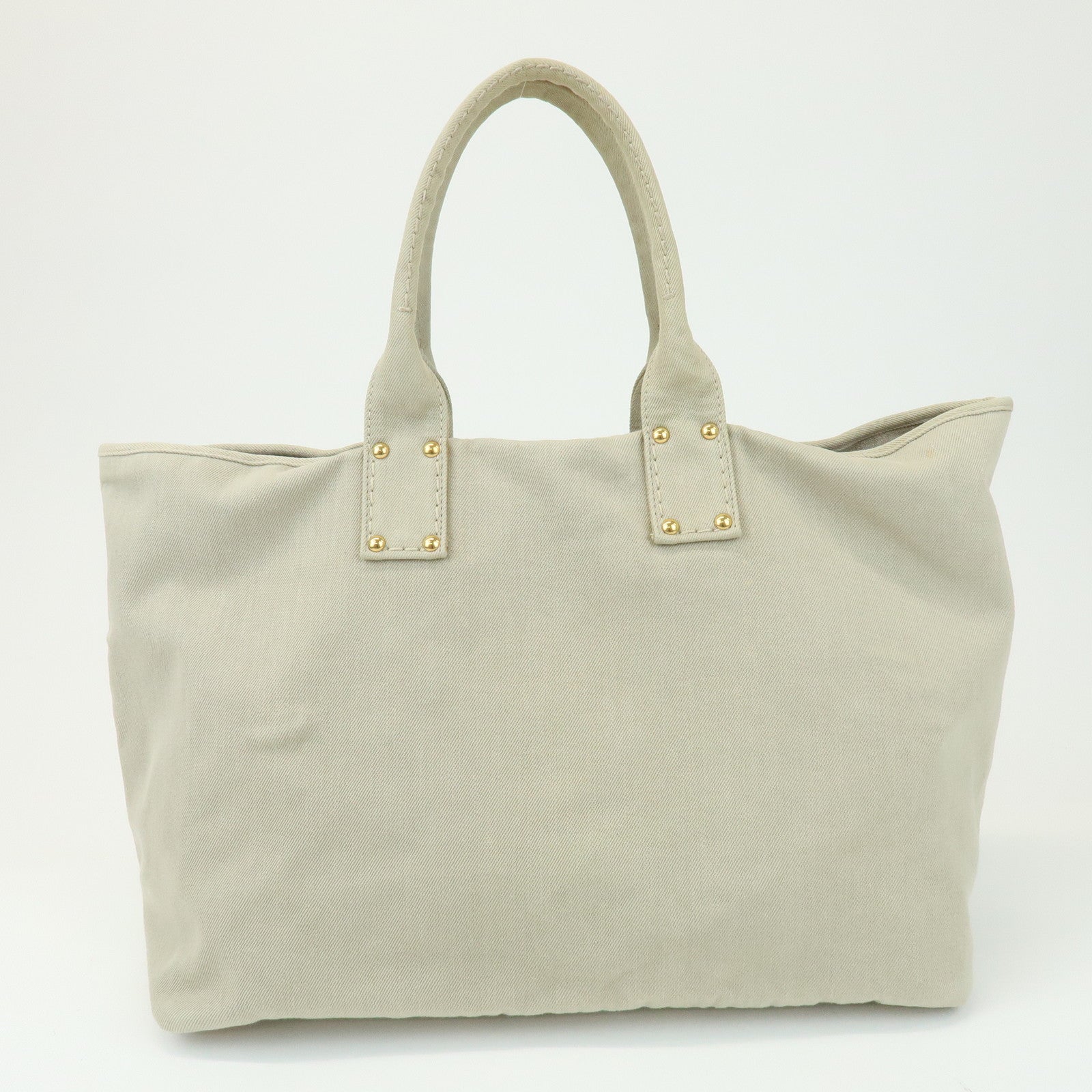 PRADA Triangle Logo Denim Tote Bag Shoulder Bag Light Beige BN2091
