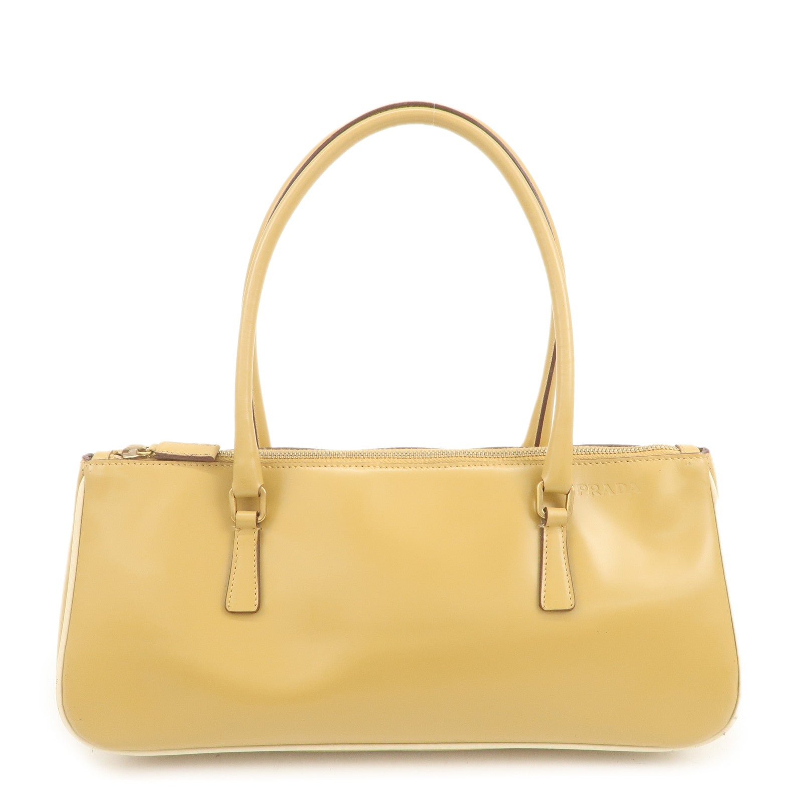 PRADA Leather Shoulder Bag Hand Bag Light Brown