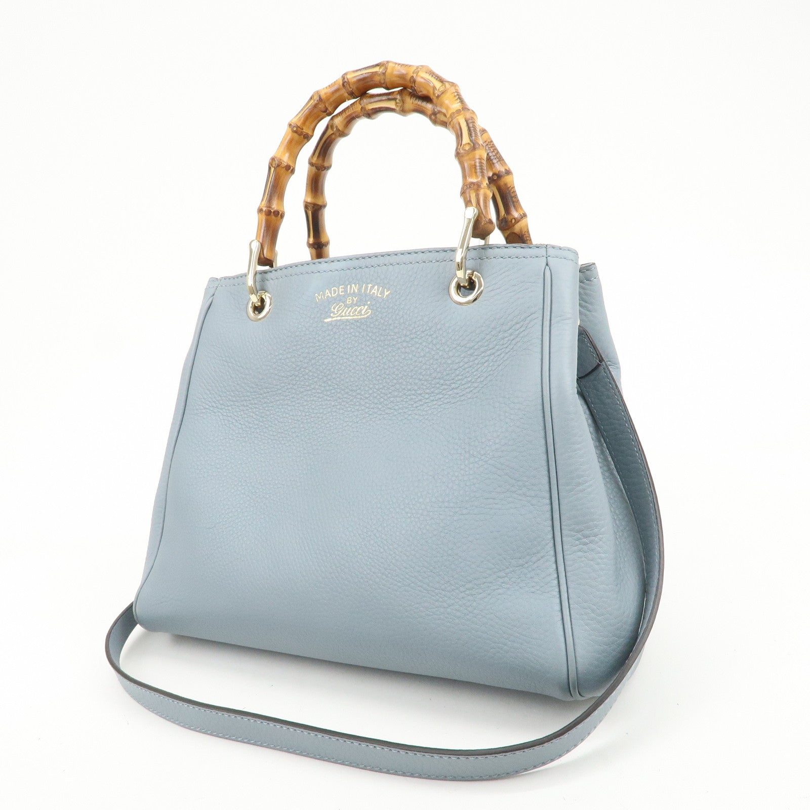 GUCCI Bamboo Leather 2Way Bag Hand Shoulder Bag Light Blue 336032