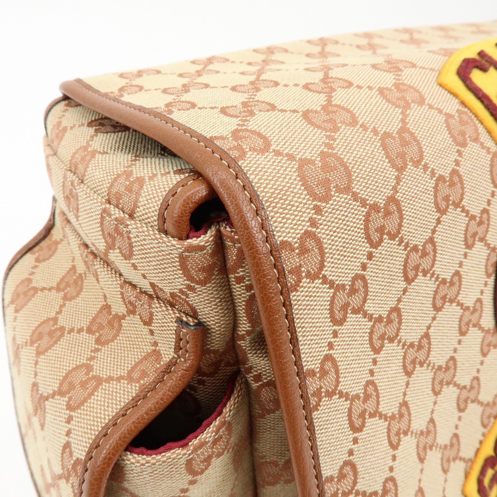 GUCCI GG Canvas Leather Sciroppo Patch Backpack Beige Brown 580811