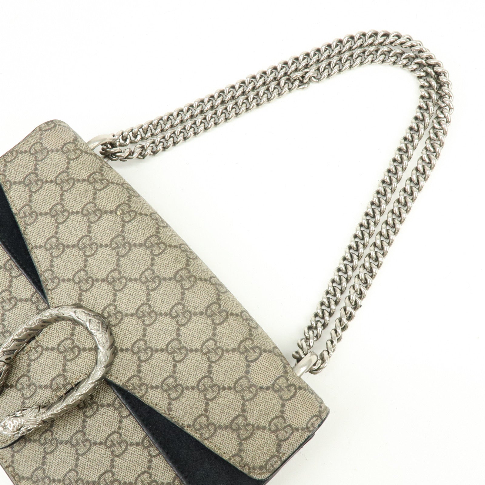 GUCCI Dionysus GG Supreme Chain Shoulder Bag Beige Black 400249