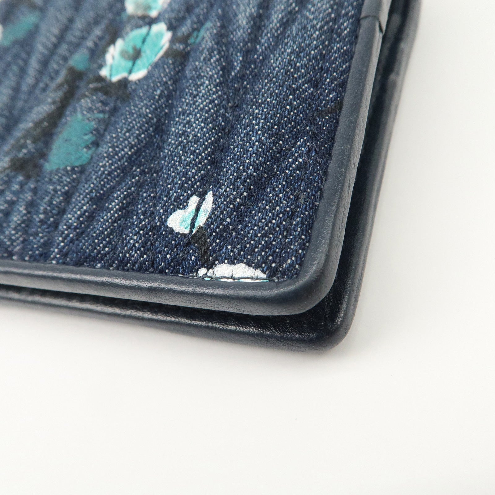MIU MIU Matelasse Denim Leather Bi-fold Compact Wallet Indigo Blue 5MV204