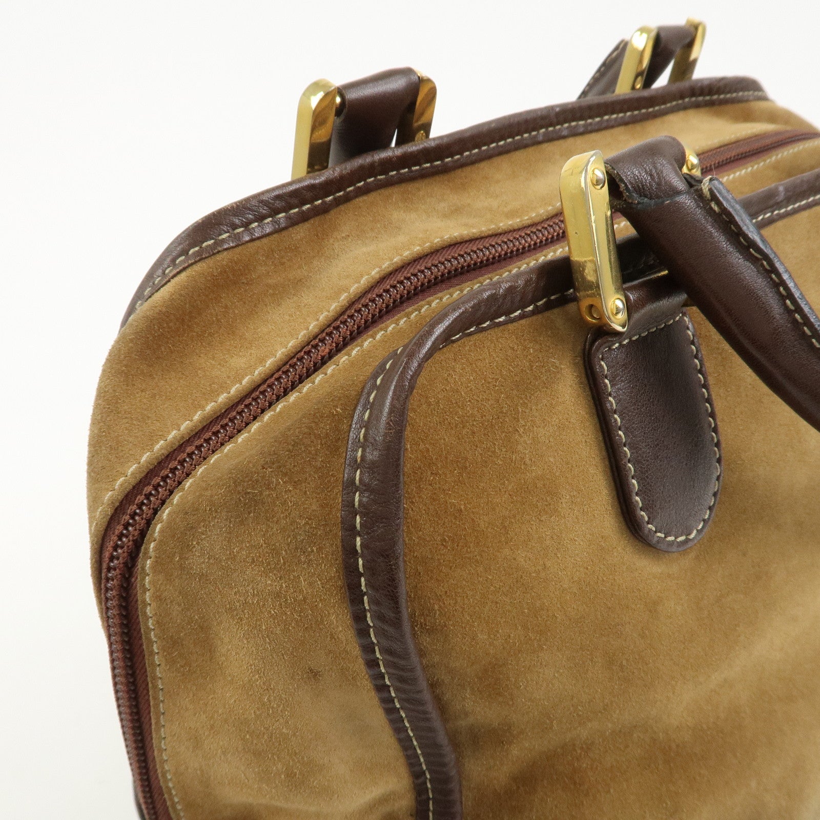 LOEWE Anagram Logo Amazona 32 Suede Hand Bag Boston Bag Camel