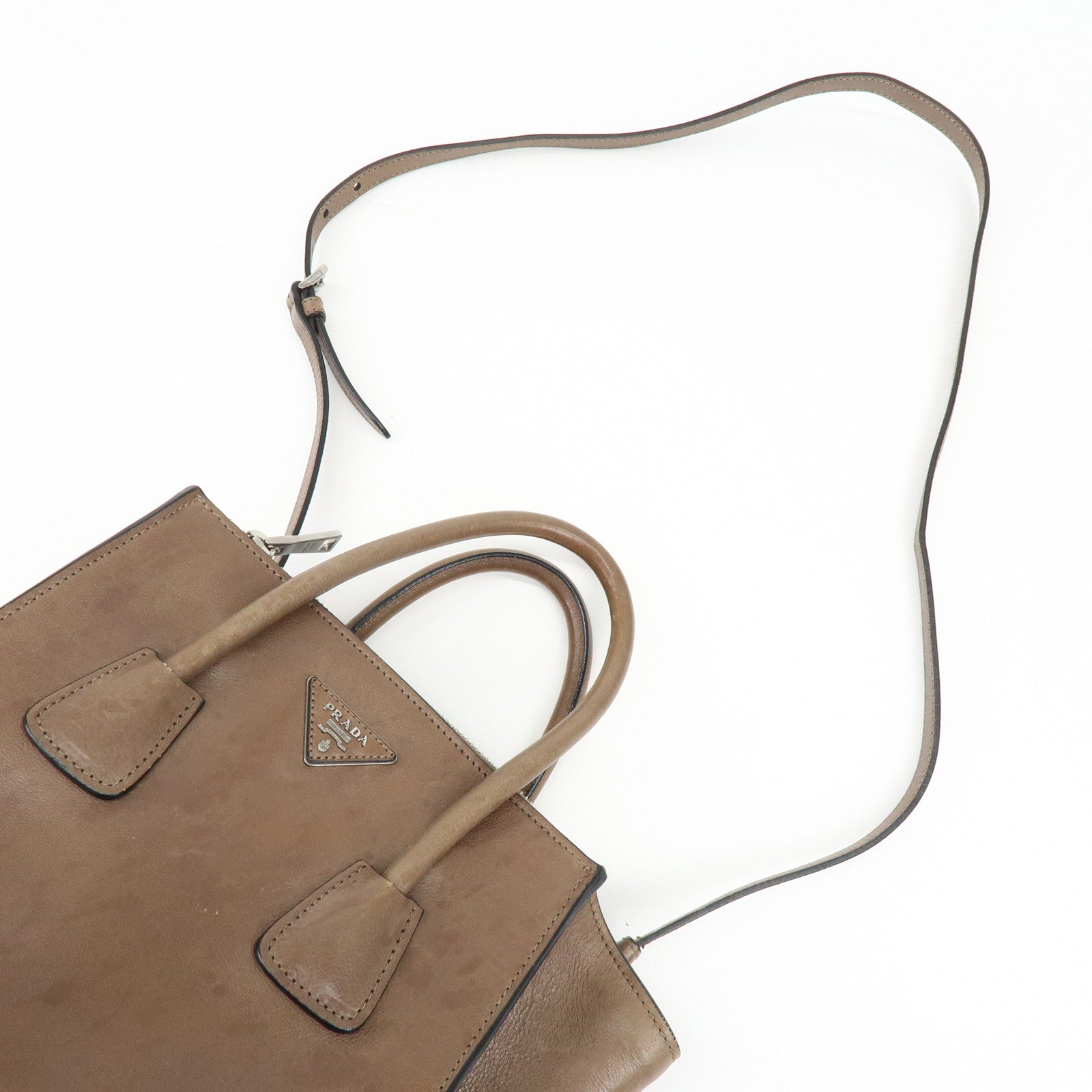 PRADA Triangle Logo Leather 2Way Bag Hand Bag Shoulder Bag BN2625