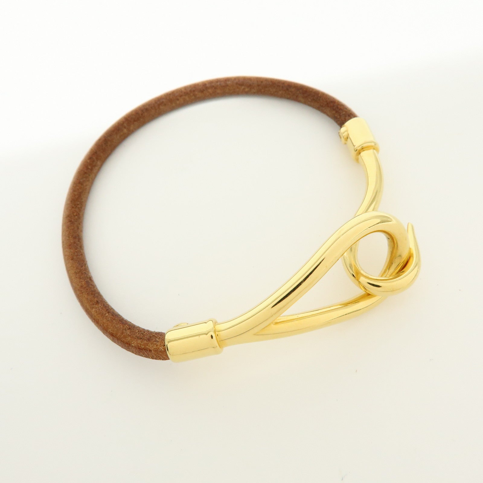 HERMES Jumbo Choker Leather Bracelet Brown Gold