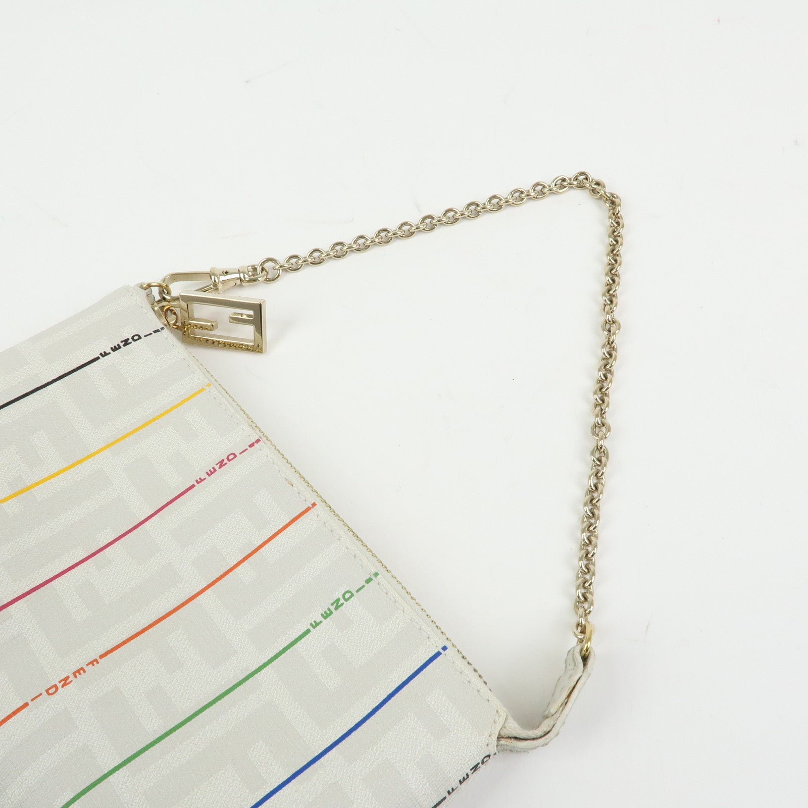 FENDI Zucca PVC Chain Accessory Pouch Hand Bag White 8BR592