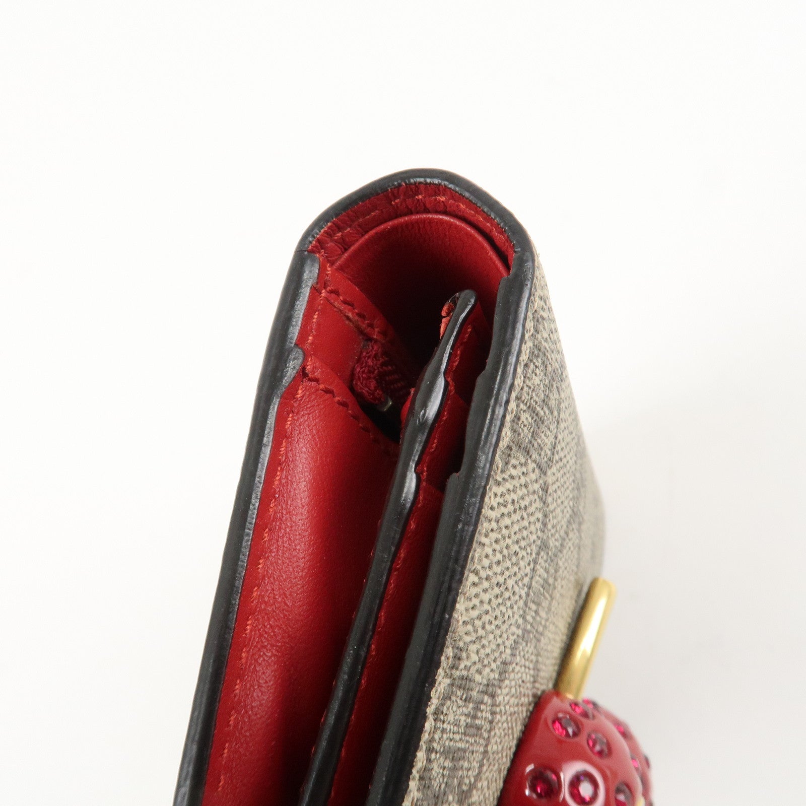 GUCCI Interlocking G GG Supreme Cherry Compact Wallet Beige 476050 Used