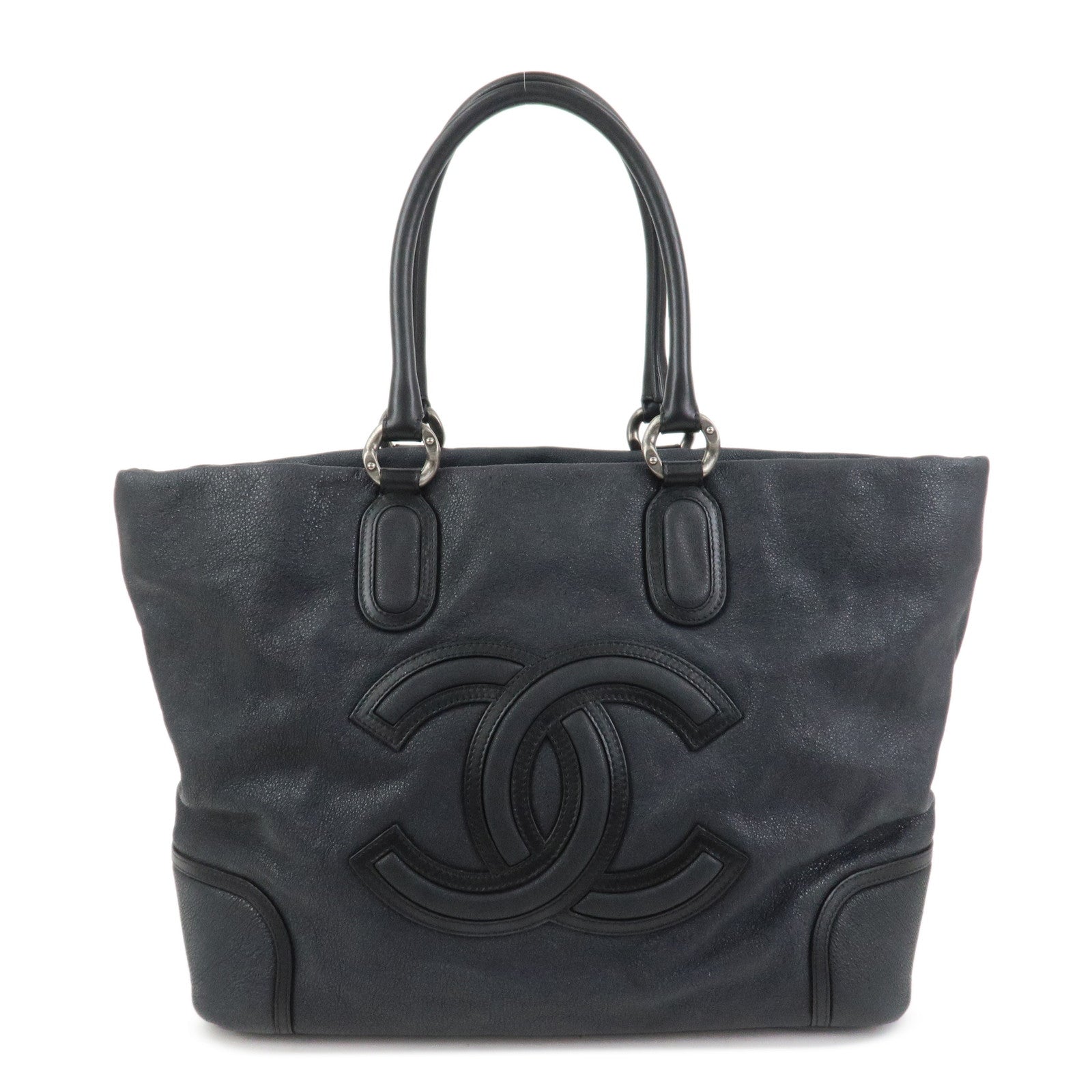CHANEL COCO Mark Calf Leather Tote Bag Shoulder Bag Black A50288
