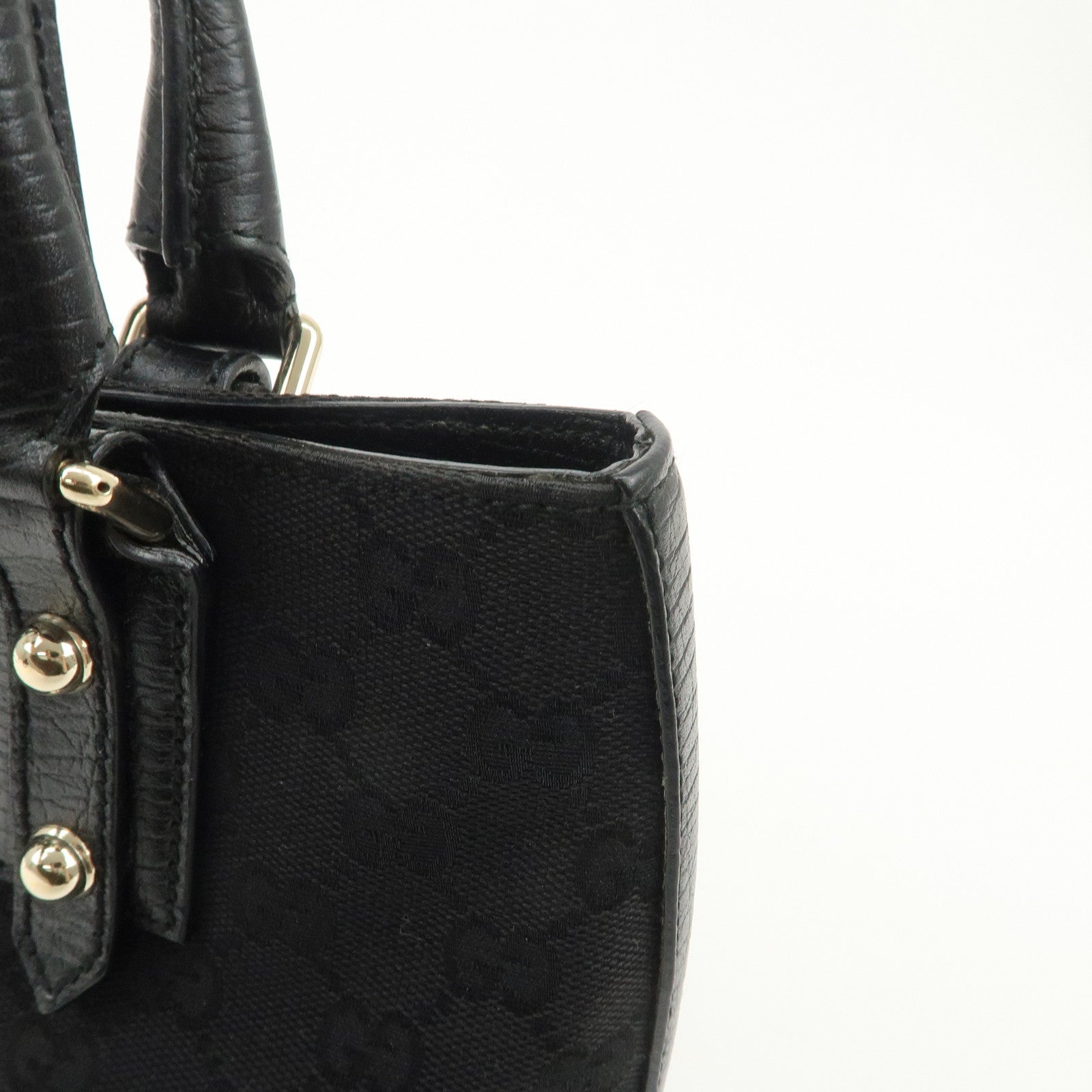 GUCCI Horsebit Sherry GG Canvas Leather Hand Bag Black 137475