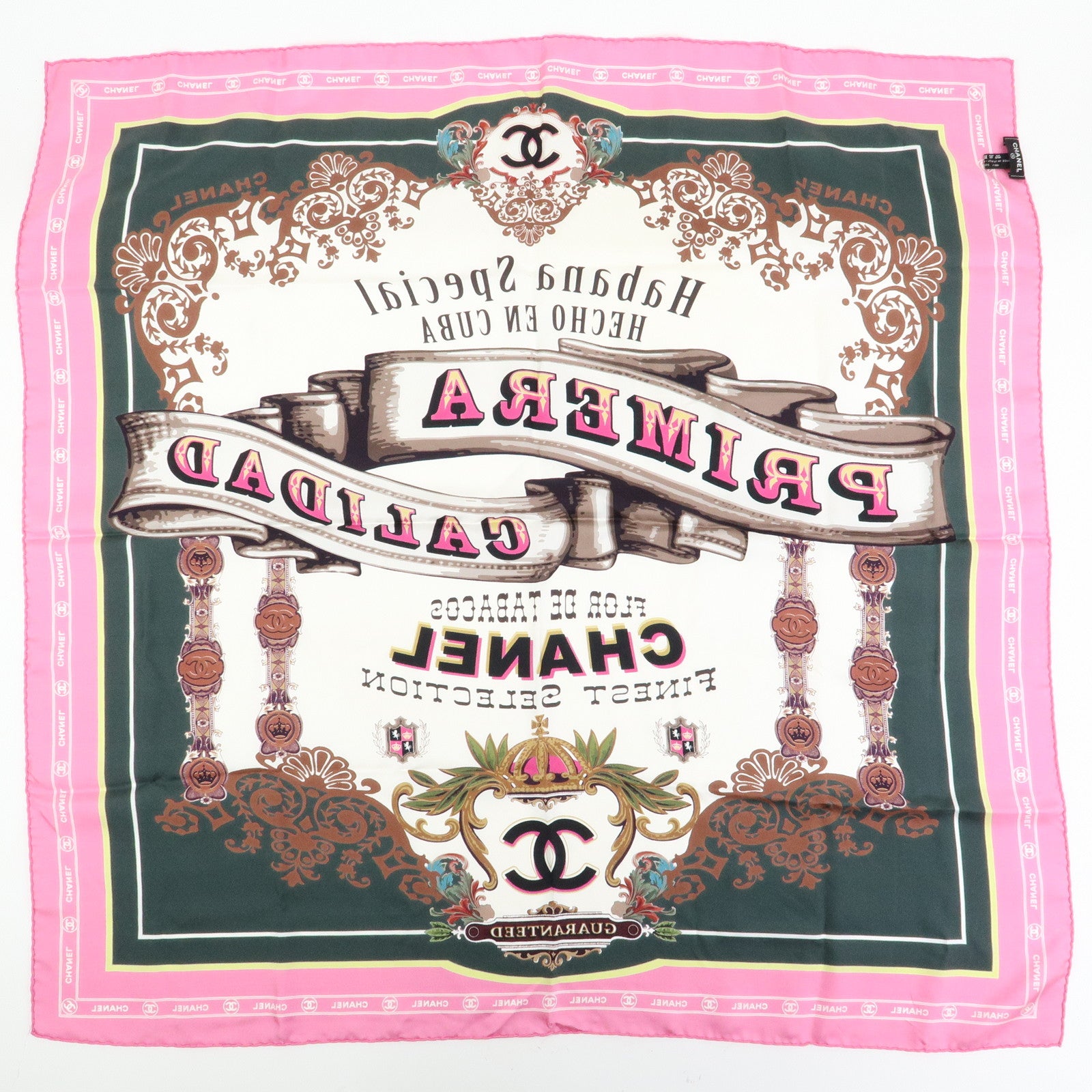 CHANEL Silk100% Scarf Paris Cuba Collection Pink Black Brown