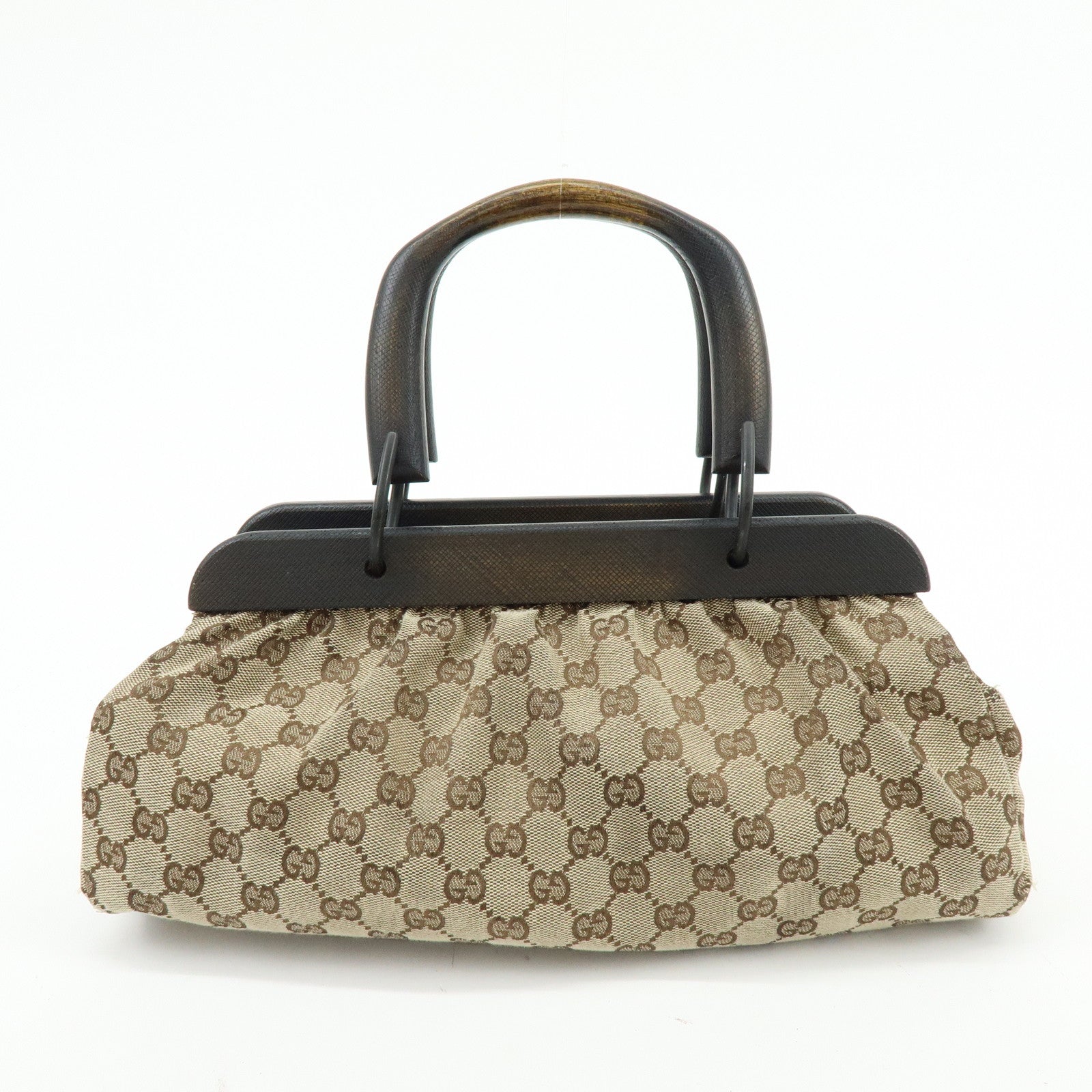 GUCCI GG Monogram Canvas Wood Handle Hand Bag Brown 112683