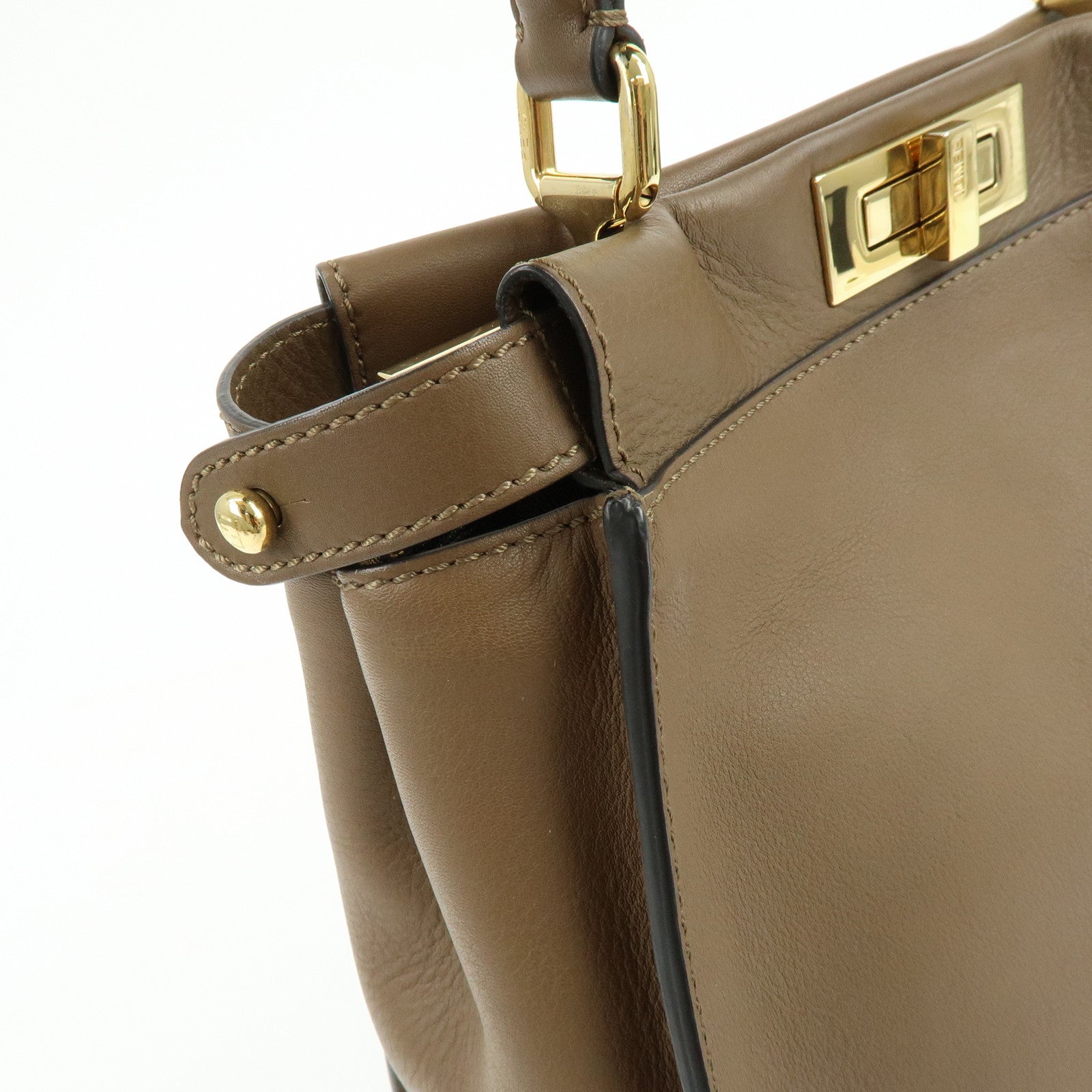 FENDI Peekaboo Leather 2Way Bag Hand Shoulder Bag Brown 8BN290