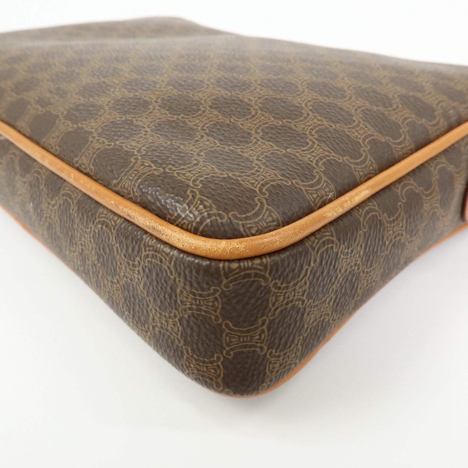 CELINE Macadam PVC Coated Canvas Leather Clutch Bag Pouch Brown