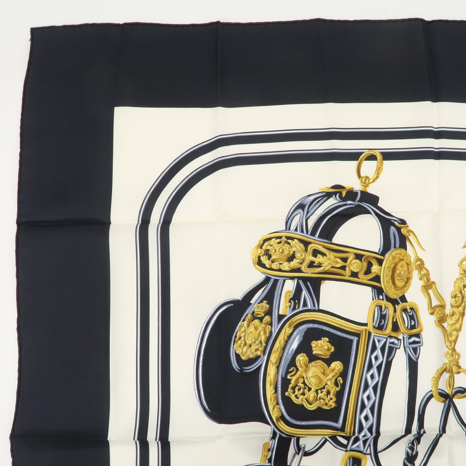HERMES Carre 90 Silk 100% BRIDES DE GALA Scarf Black Gold