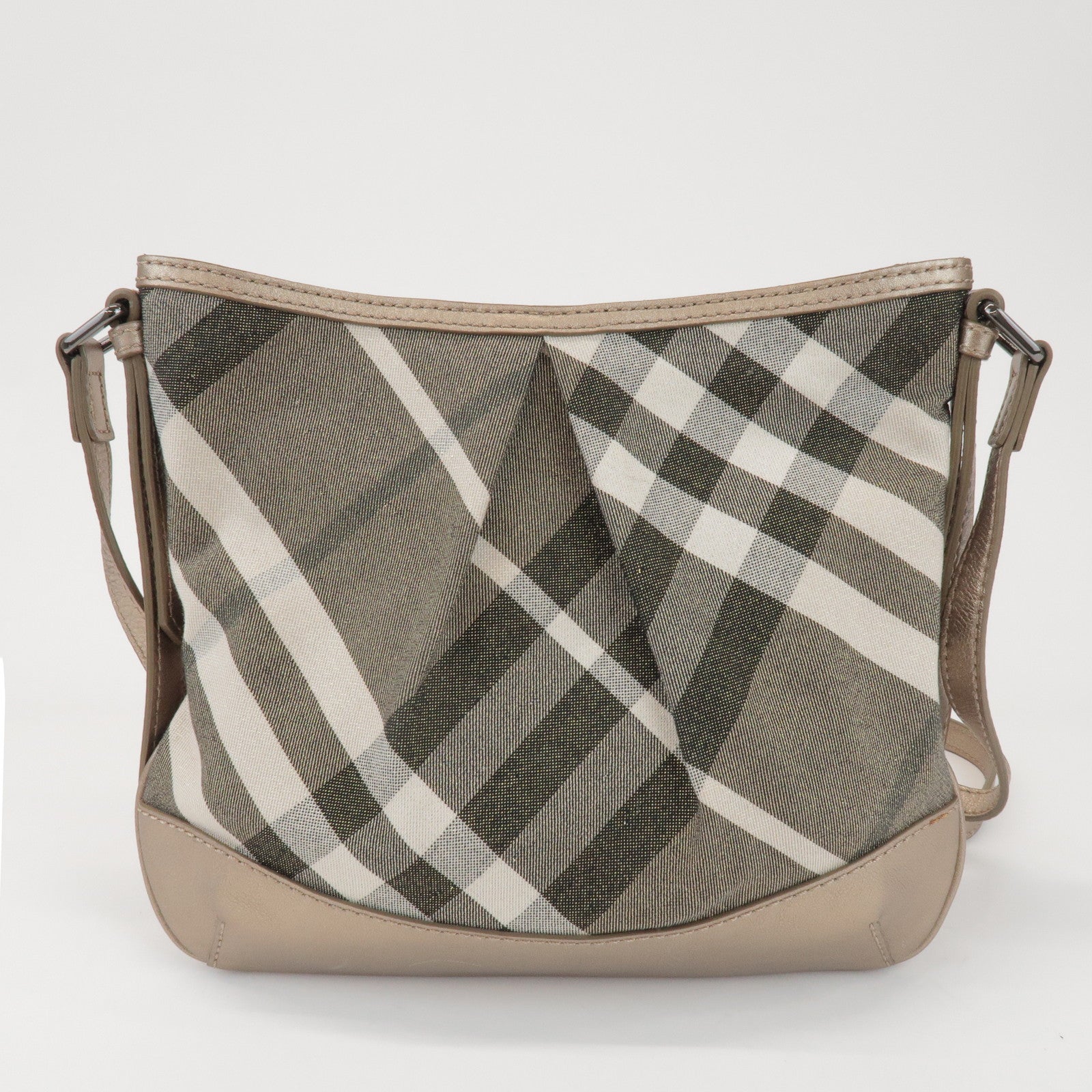 BURBERRY Canvas Leather Plaid Shoulder Bag Crossbody Bag Gold