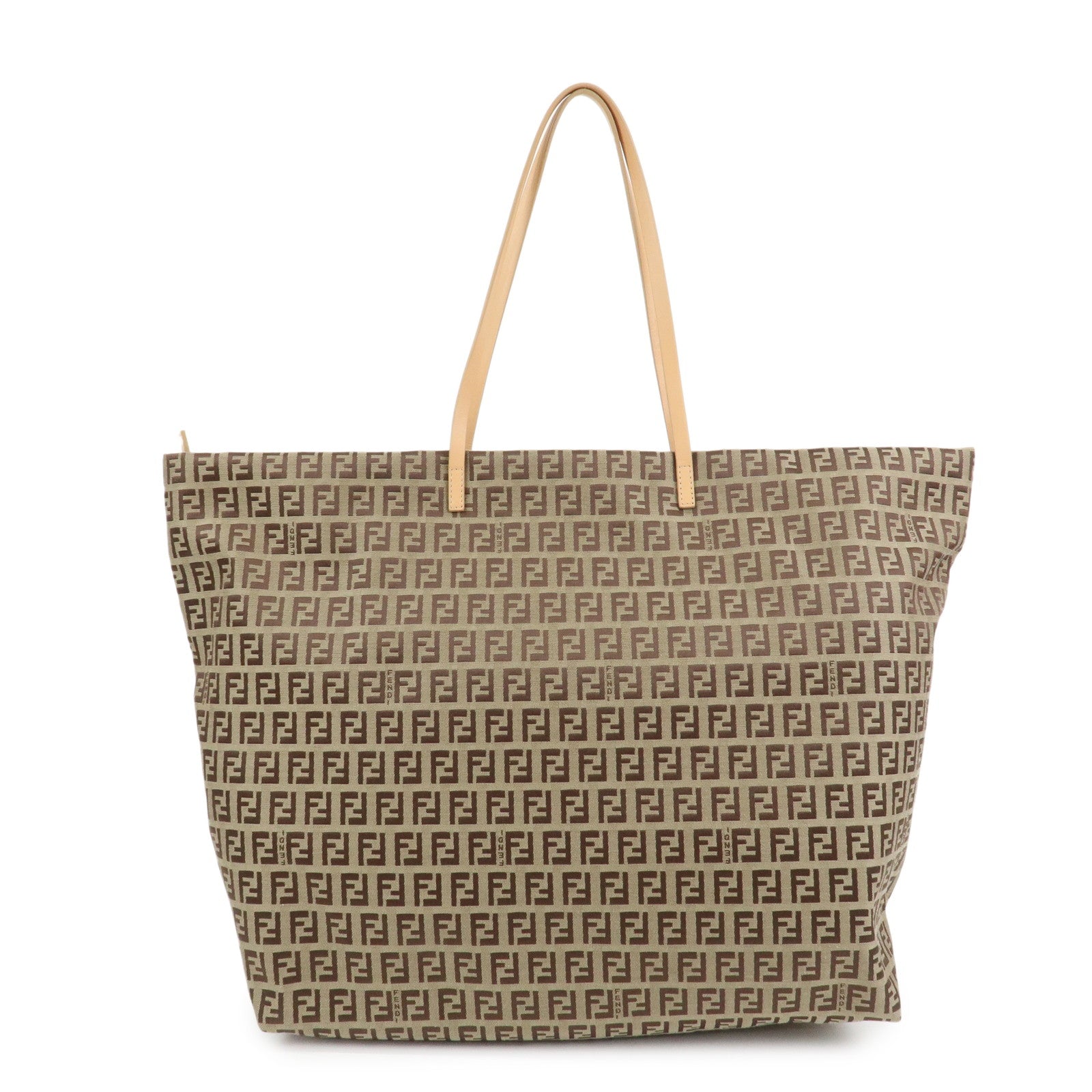 FENDI Zucchino Canvas Leather Tote Bag Shoulder Bag Brown 8BH026
