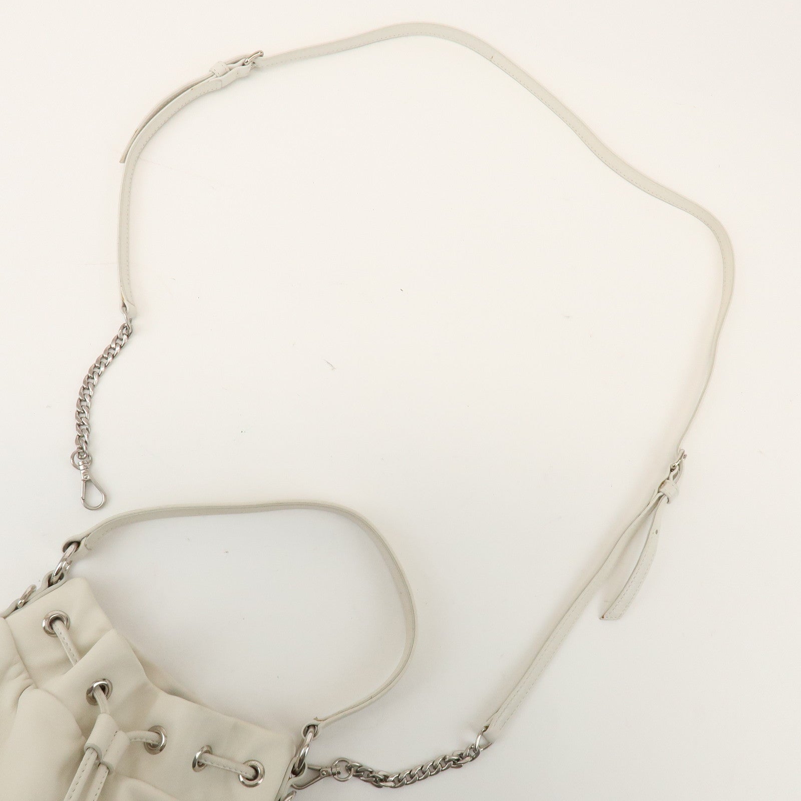 MIU MIU Logo Nappa Leather Strass Fringe 2Way Bag White 5BE014