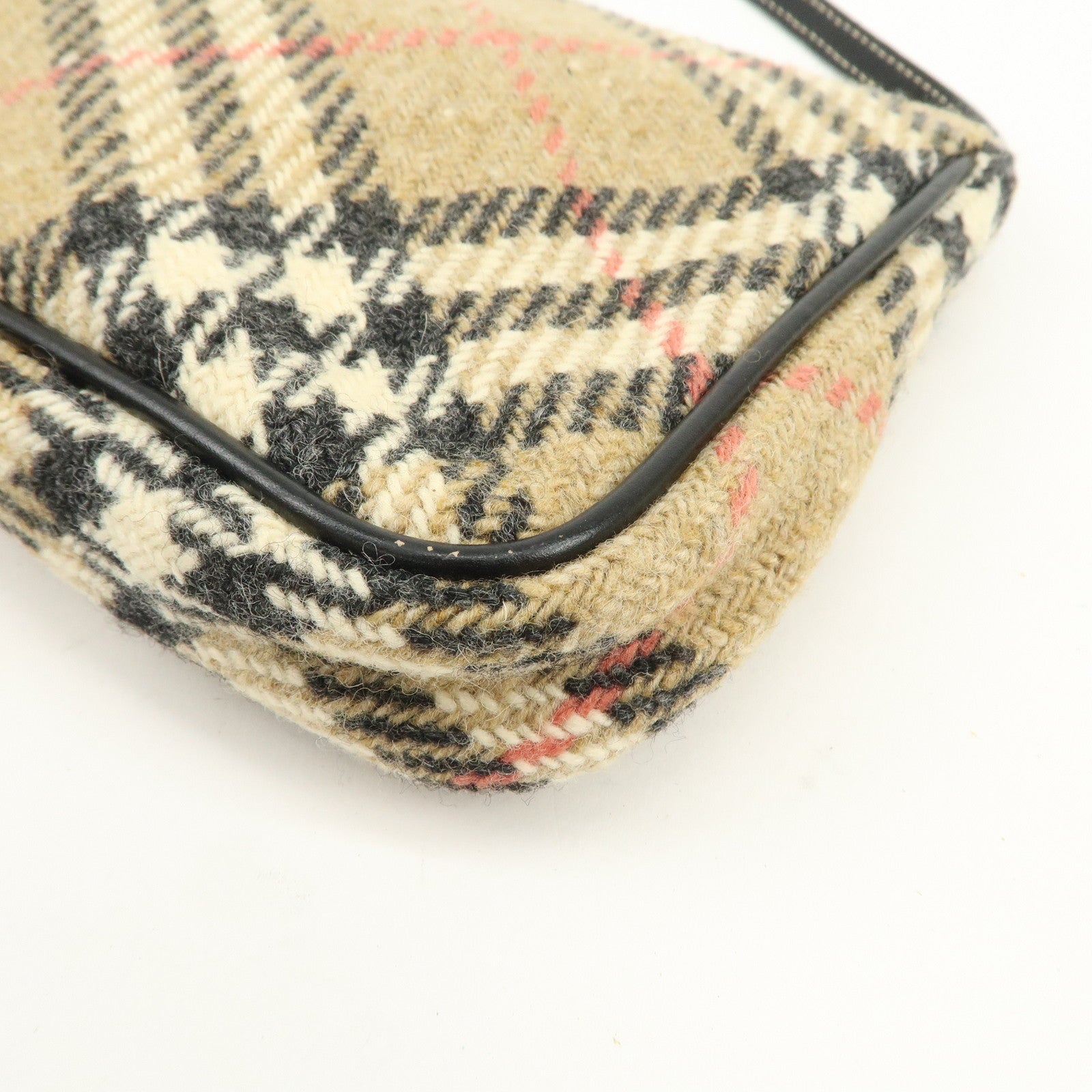 BURBERRY Nova Plaid Wool Leather Shoulder Bag Hand Bag Beige Black