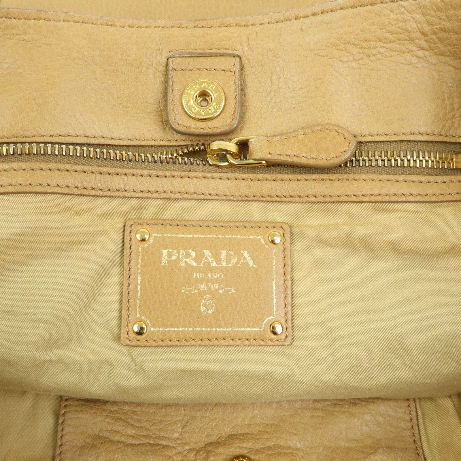 PRADA Calf Leather 2Way Bag Hand Bag Shoulder Bag Beige