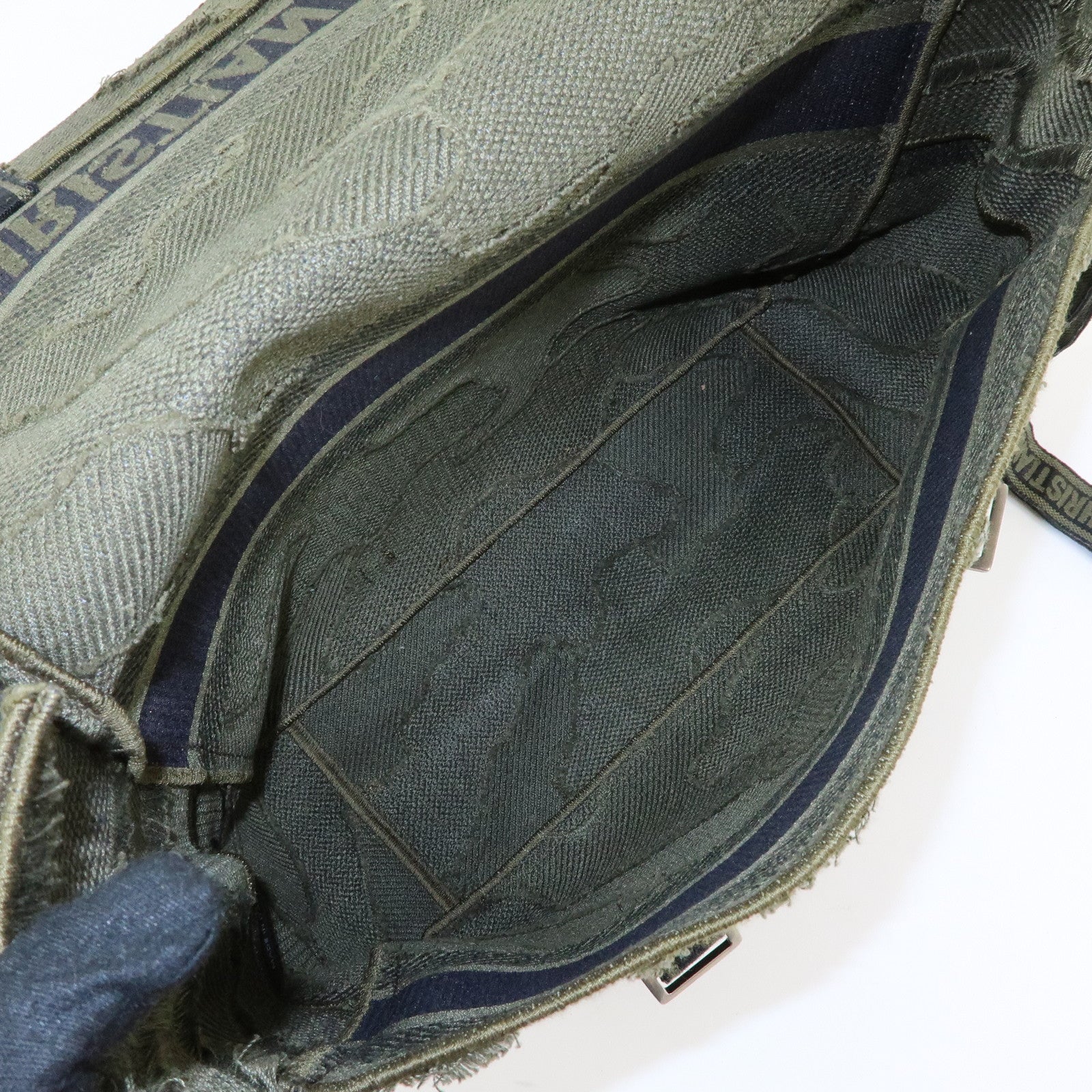 Christian Dior Dior Camp Cotton Canvas Shoulder Bag Khaki Black