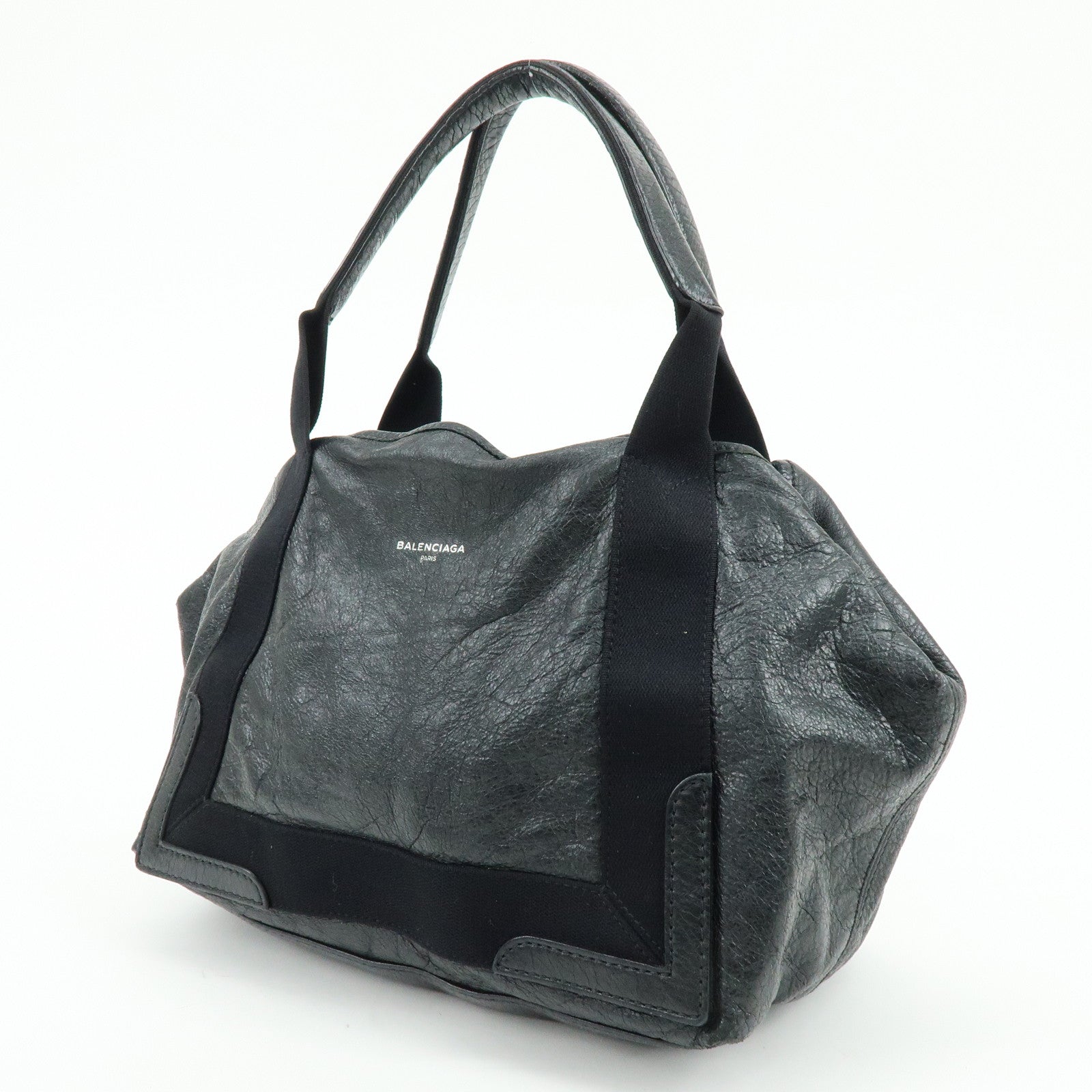 BALENCIAGA Navy Cabas Leather Small Tote Bag Black 339933