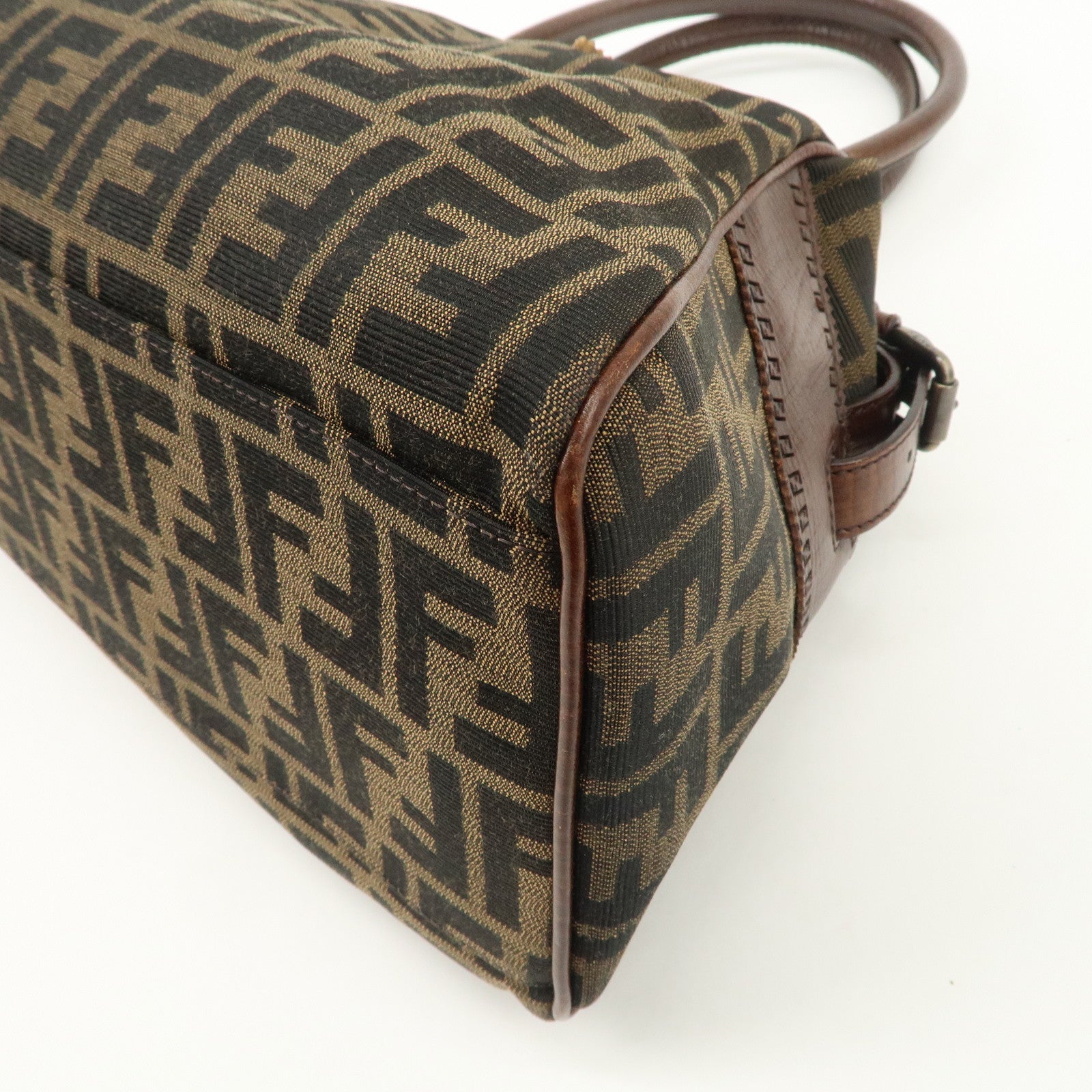 FENDI Zucca Canvas Leather Tote Bag Hand Bag Black Brown 8BN162 Used