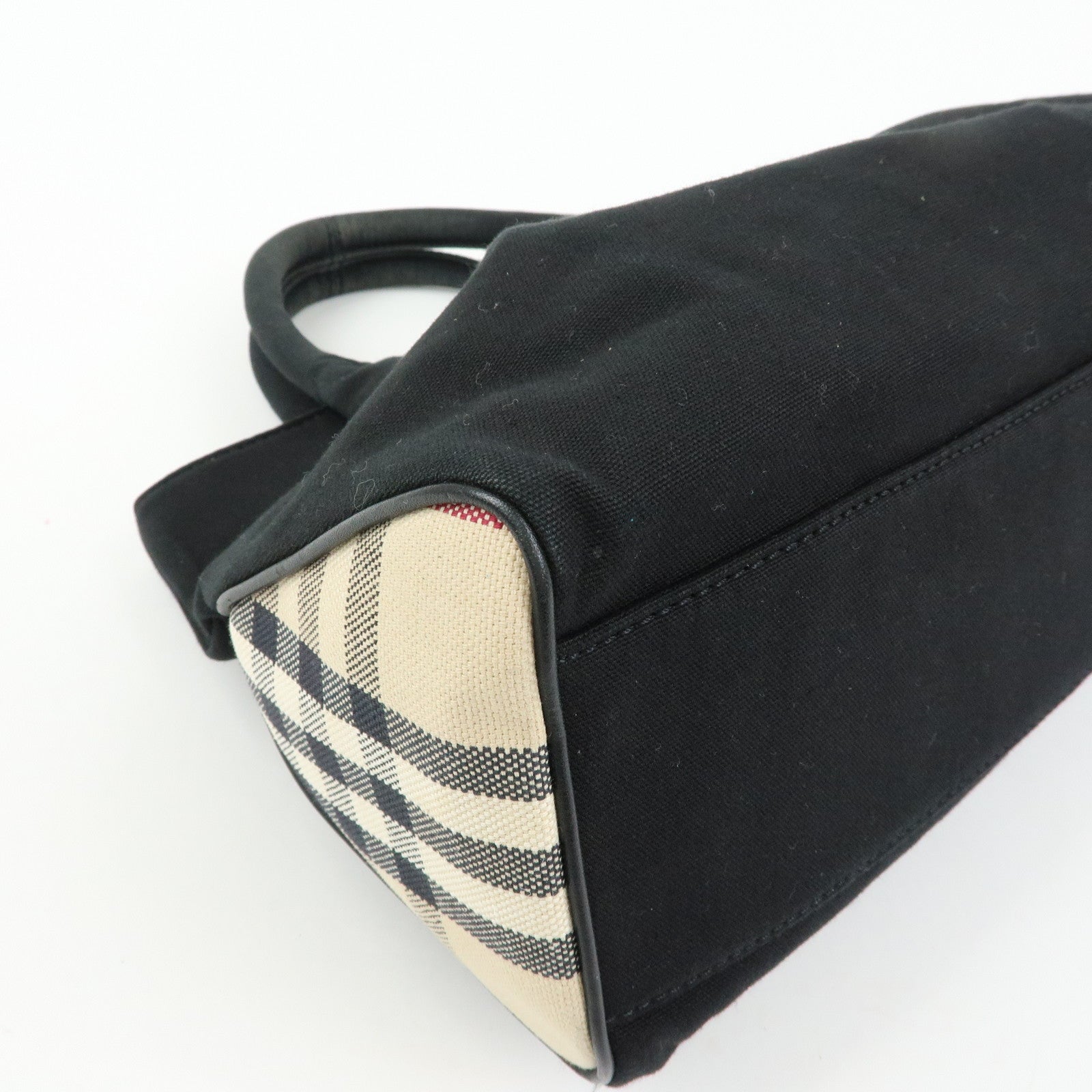 BURBERRY Canvas Leather Tote Bag Hand Bag Plaid Black