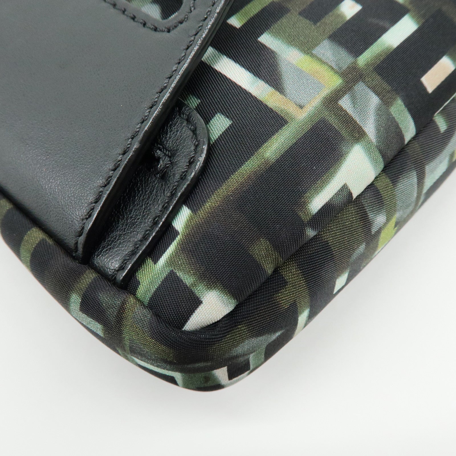 FENDI Zucca Nylon Leather Shoulder Bag Waist Bag Black Green 7VA472