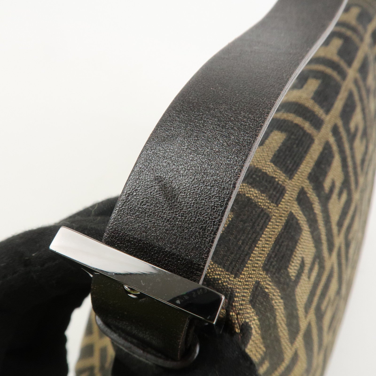 FENDI Mamma Baguette Zucca Leather Canvas Shoulder Bag Brown 8BR004