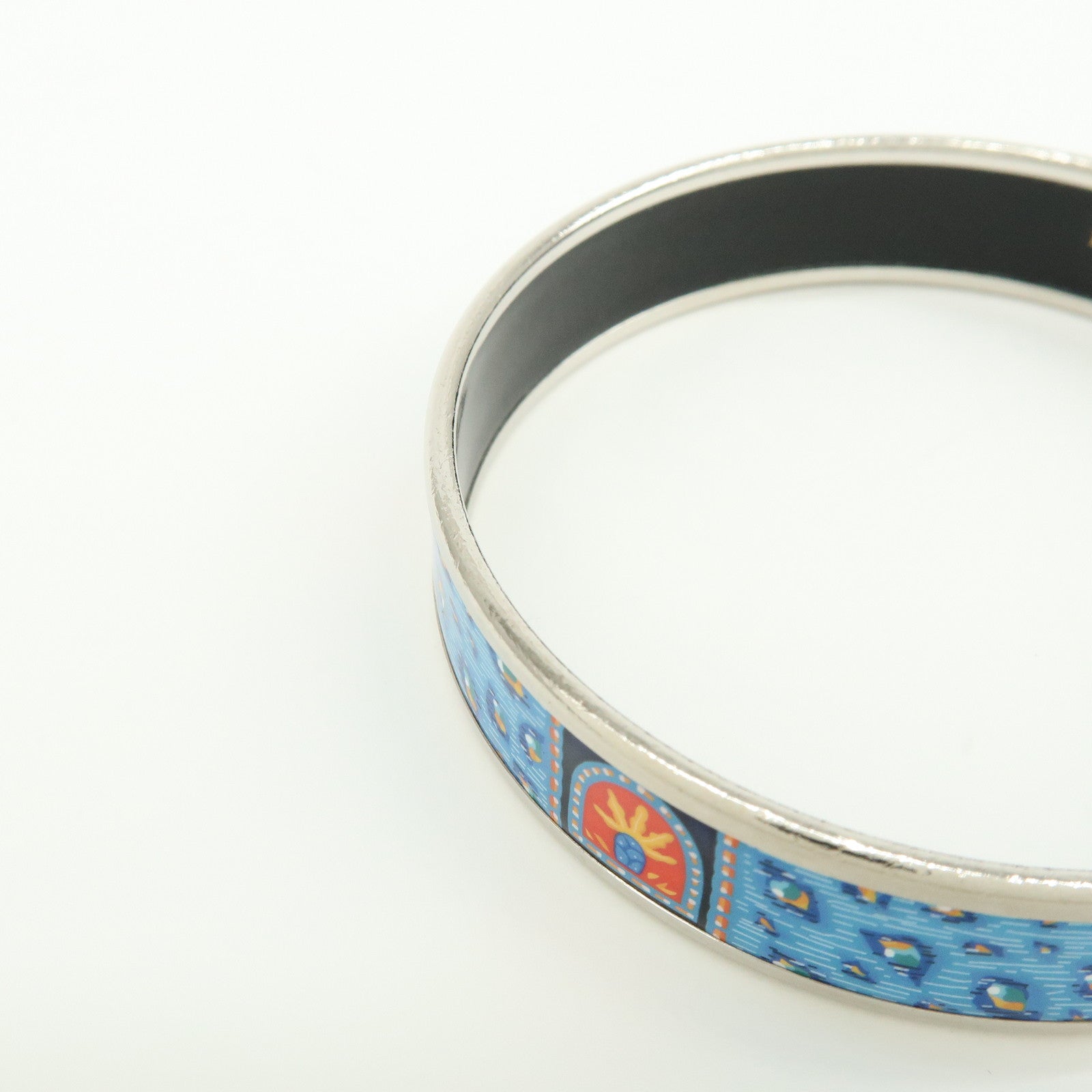HERMES Email PM Silver Plated Bracelet Bangle Blue Multicolor