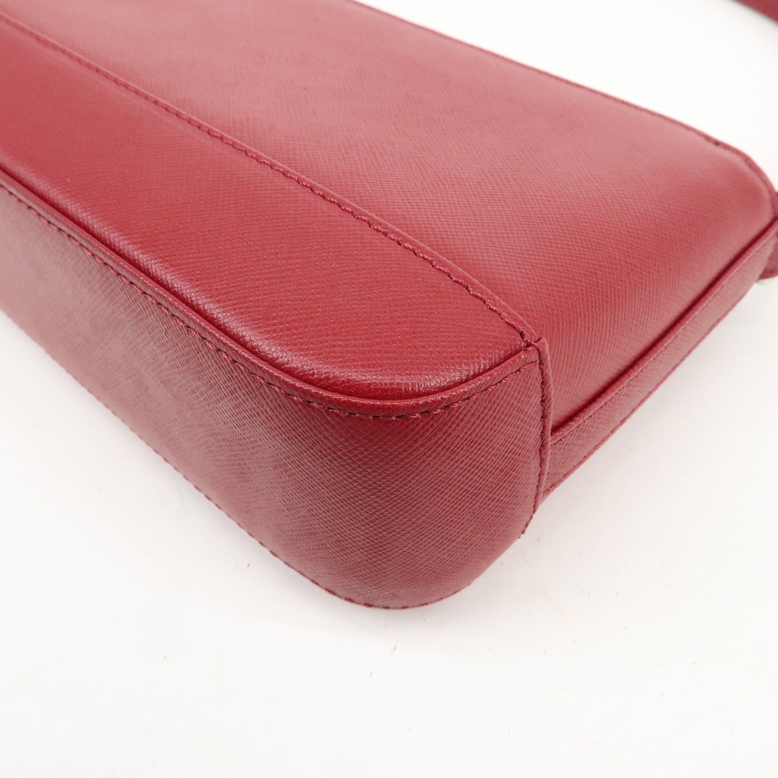 BURBERRY Logo Leather Shoulder Bag Hand Bag Red Silver