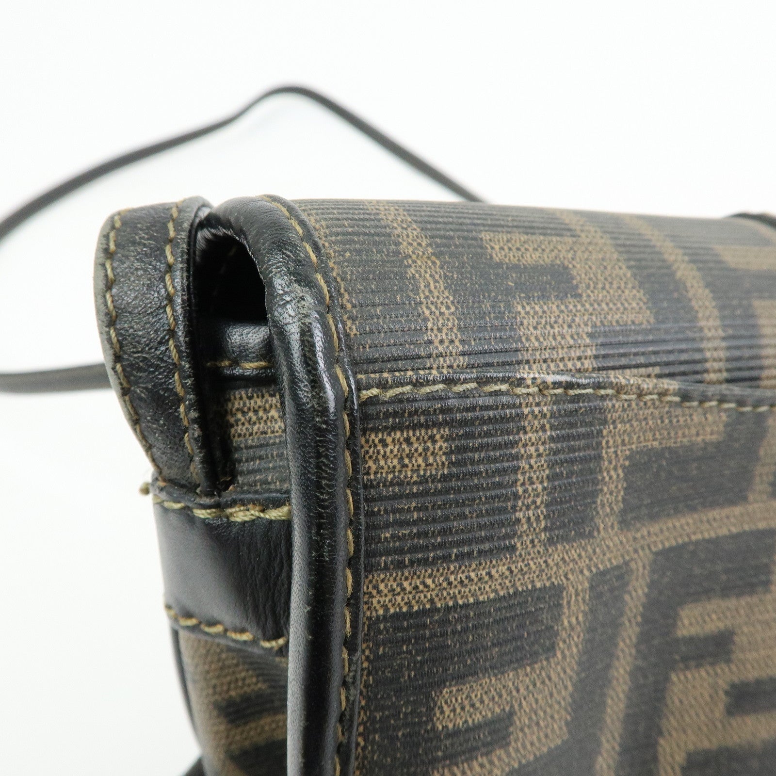 FENDI Zucca PVC Leather Canvas Shoulder Bag Brown Black