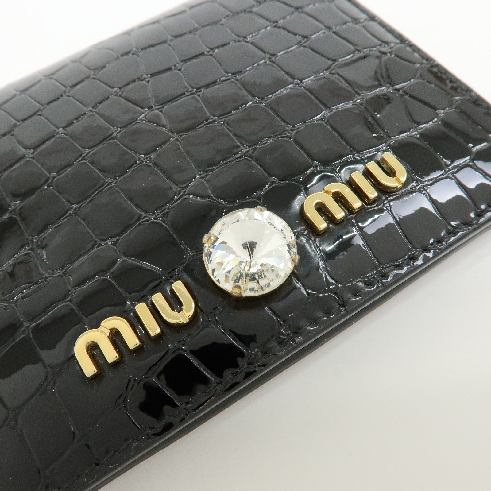 MIU MIU Embossed Patent Leather Bi-fold Compact Wallet Black 5MV204