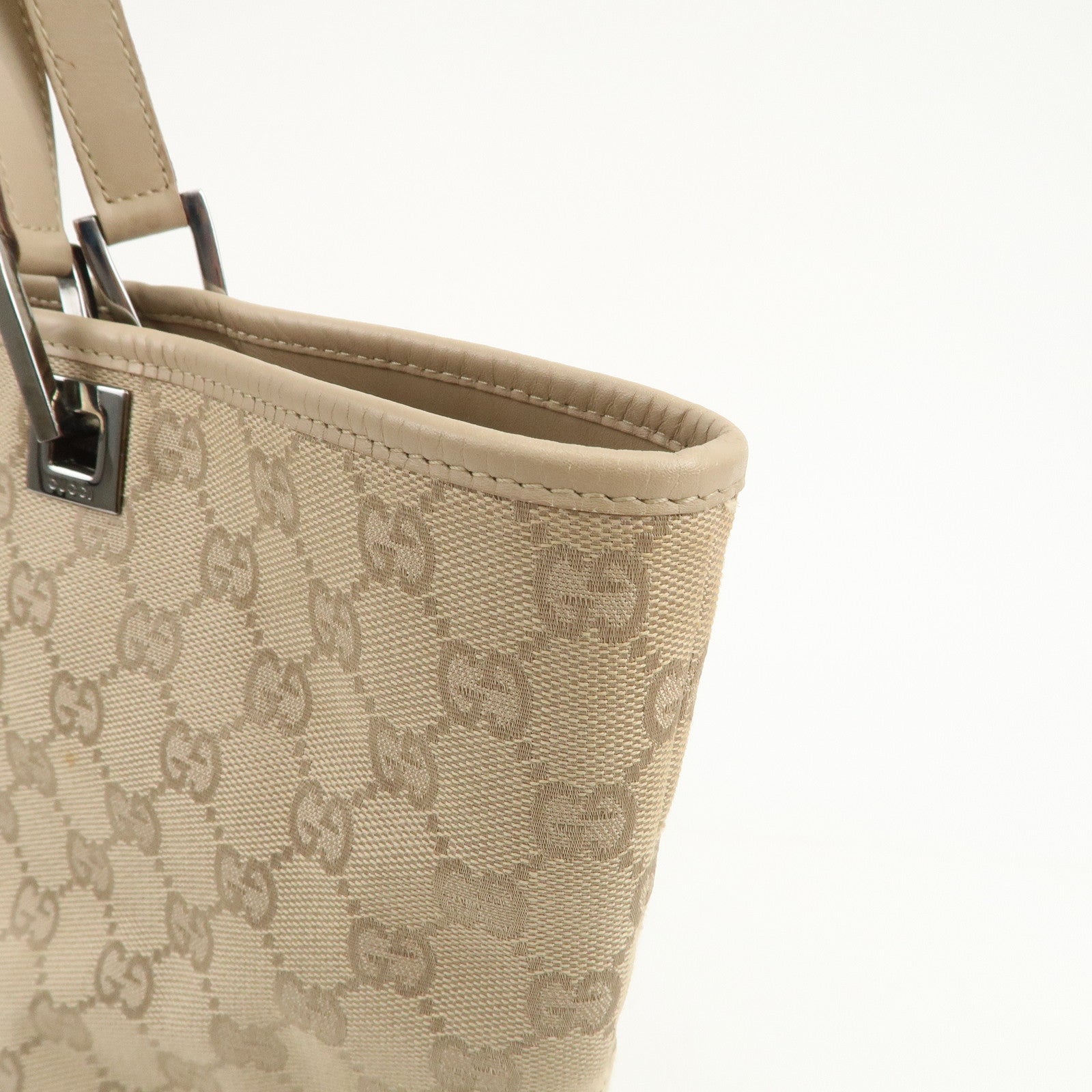 GUCCI GG Canvas Leather Tote Bag Shoulder Bag Beige 31243