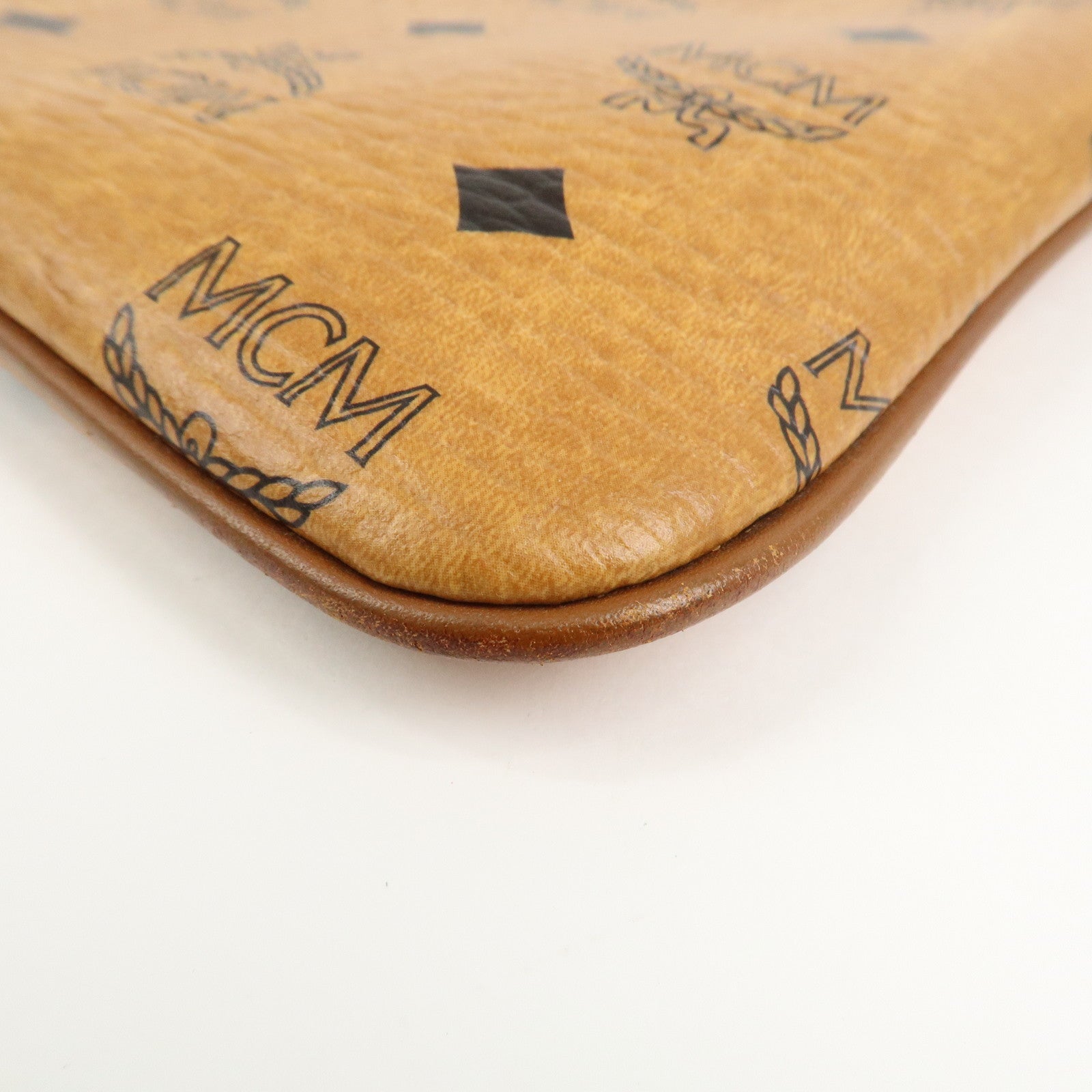MCM Visetos Leather Shoulder Bag Crossbody Bag Brown Gold