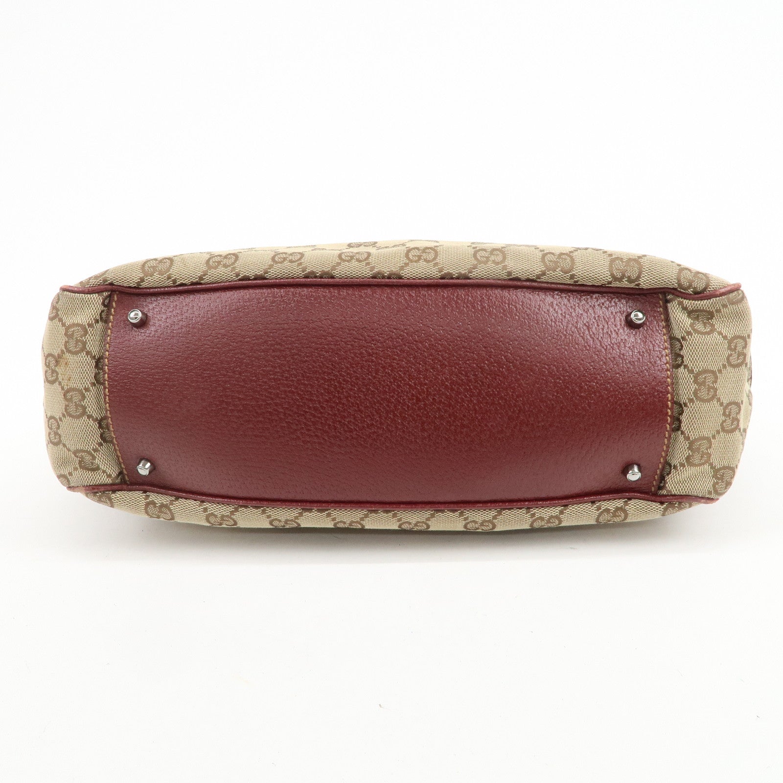 GUCCI GG Monogram Canvas Leather Tote Bag Beige Bordeaux 113011