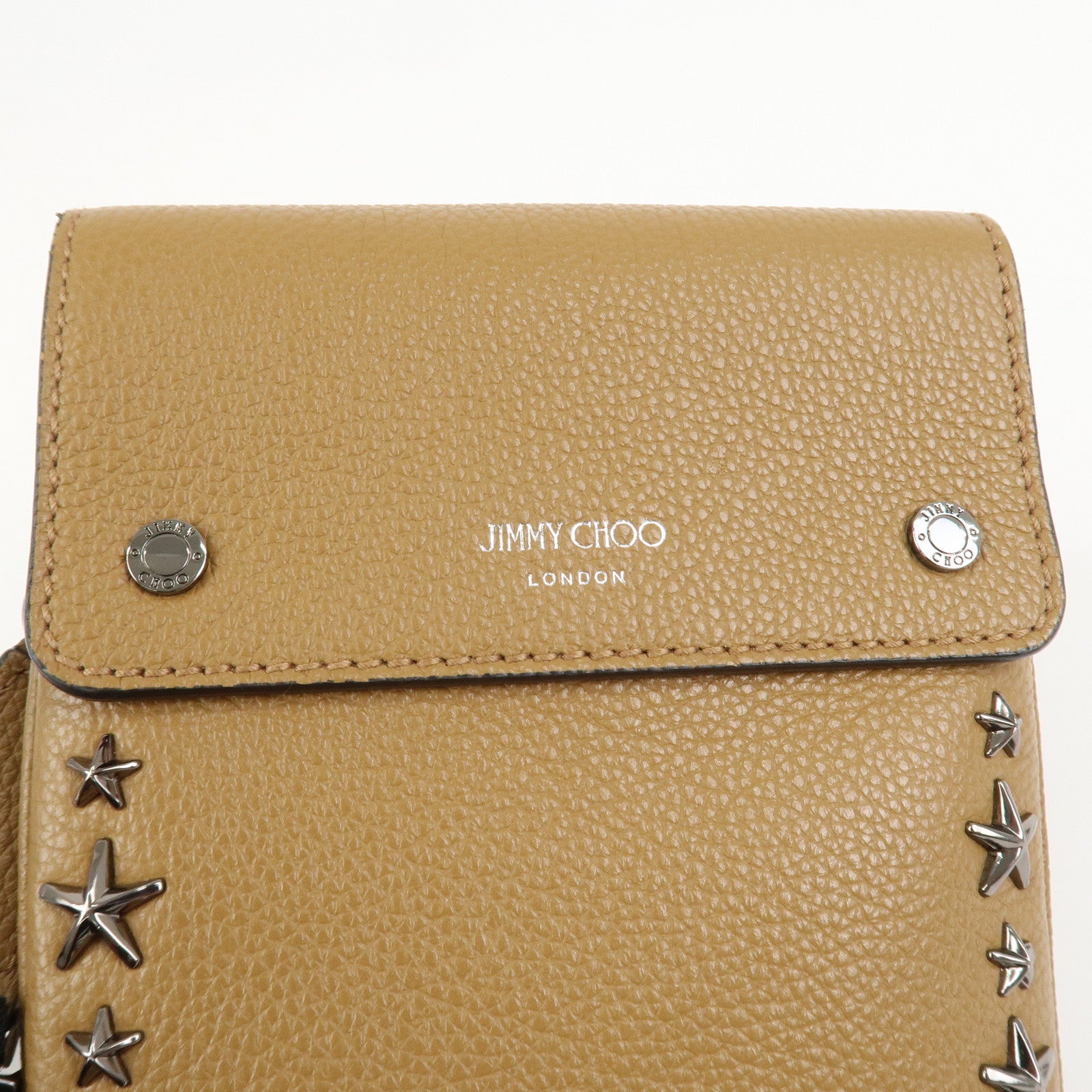 JIMMY CHOO Leather KIMI MESSANGER Studs Shoulder Bag Brown