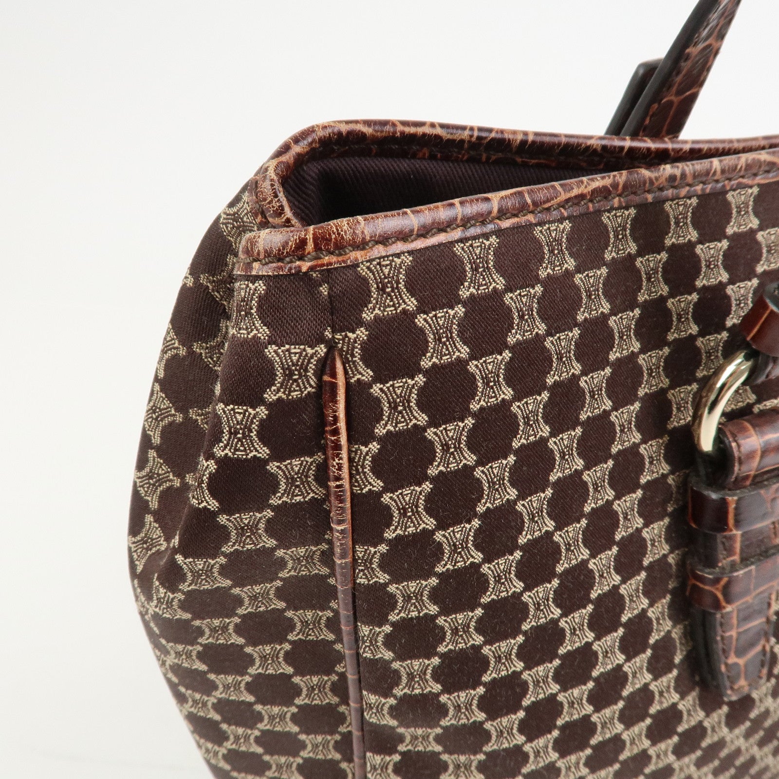 CELINE Macadam Canvas Embossed Leather Tote Bag Shoulder Bag Brown