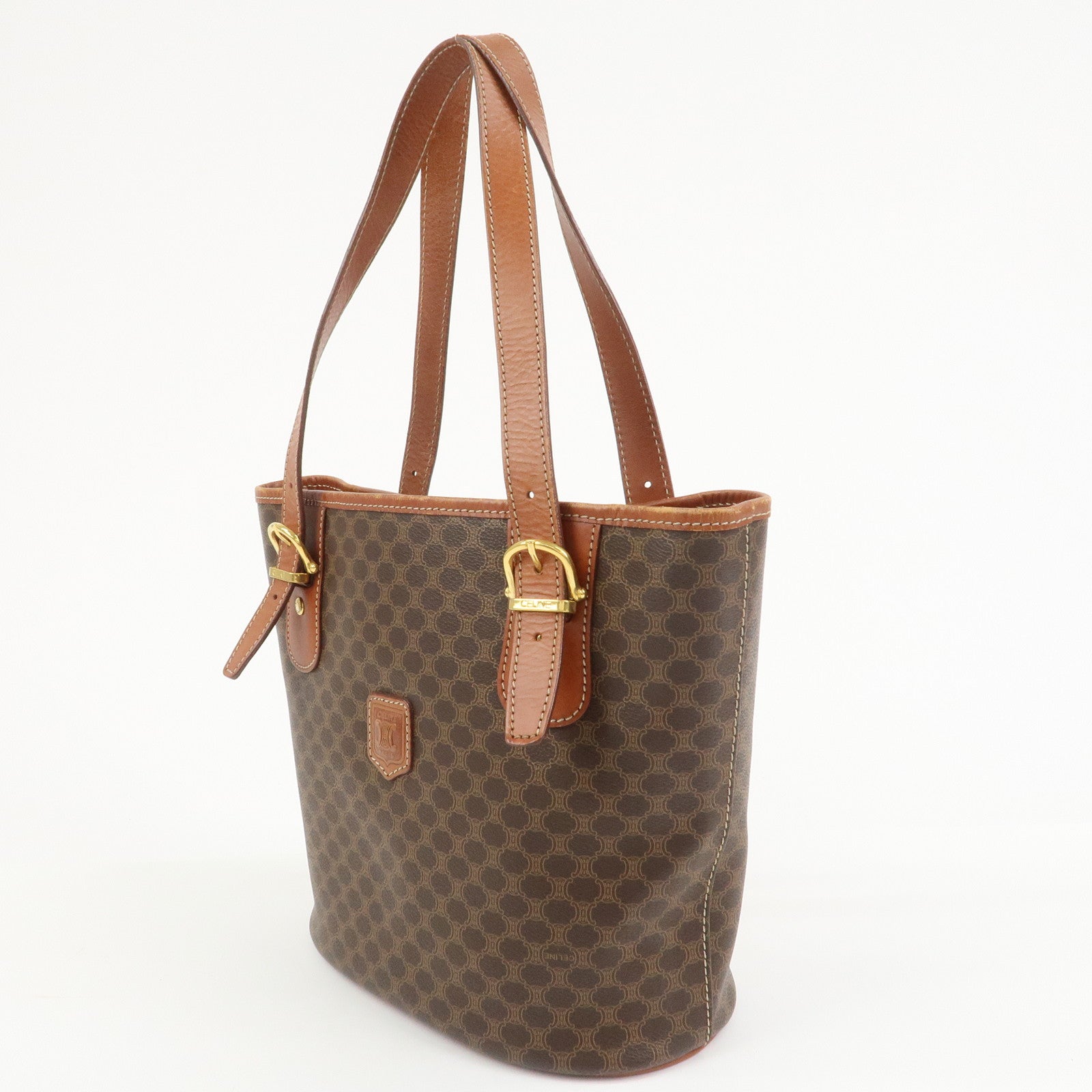 CELINE Macadam PVC Leather Tote Bag Hand Bag Shoulder Bag Brown