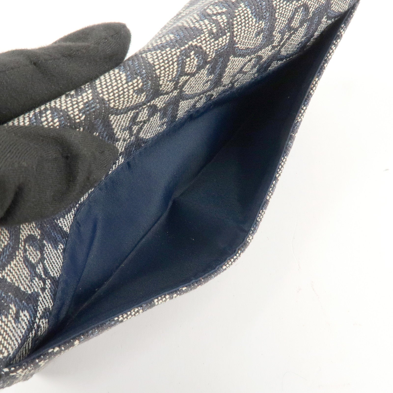 Christian Dior Trotter Canvas Saddle Bi-Fold Long Wallet Navy Used