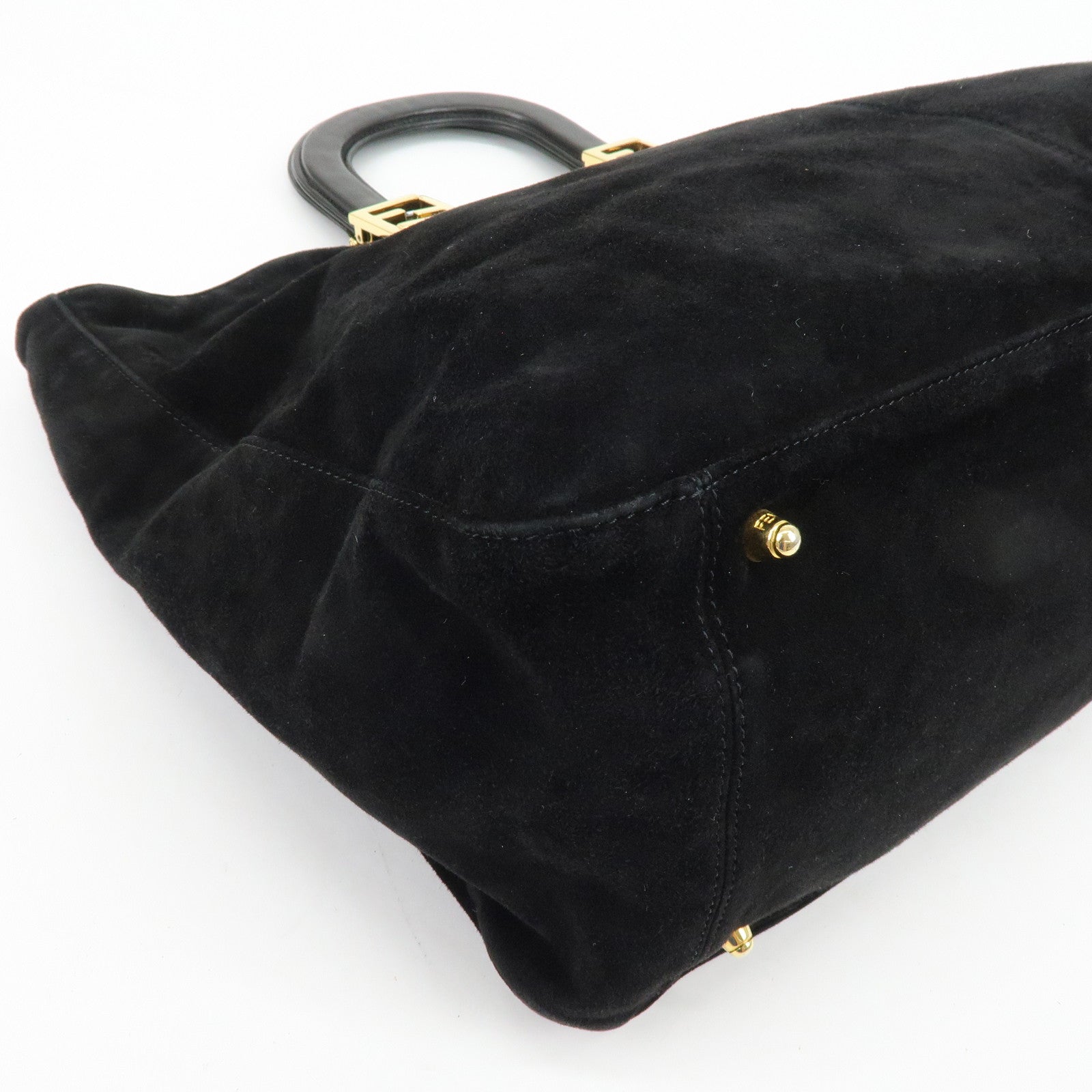FENDI Suede Leather Tote Bag Hand Bag Black 230826693009