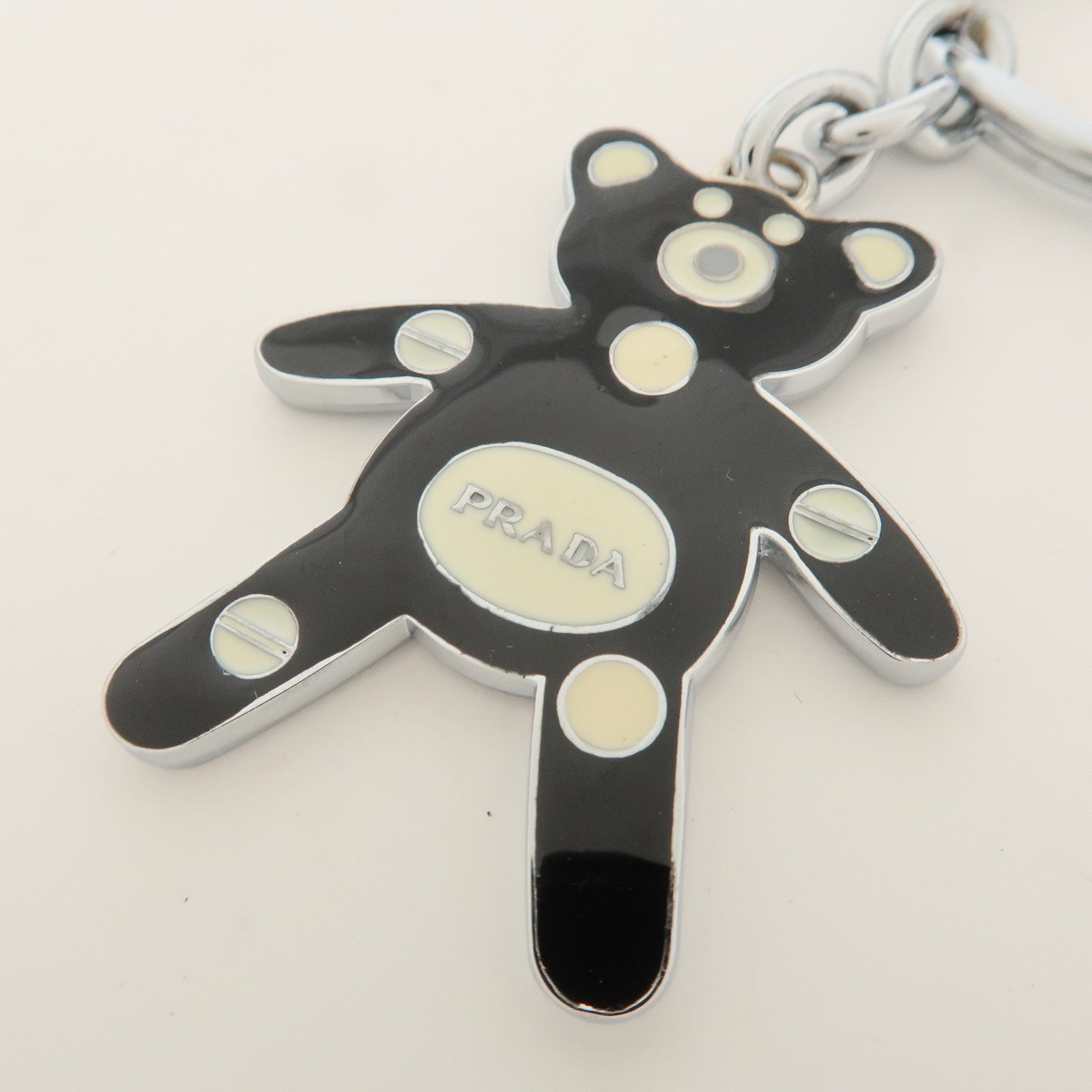 PRADA Metal Bear Bag Charm Key Chain Black Silver 1AJB11