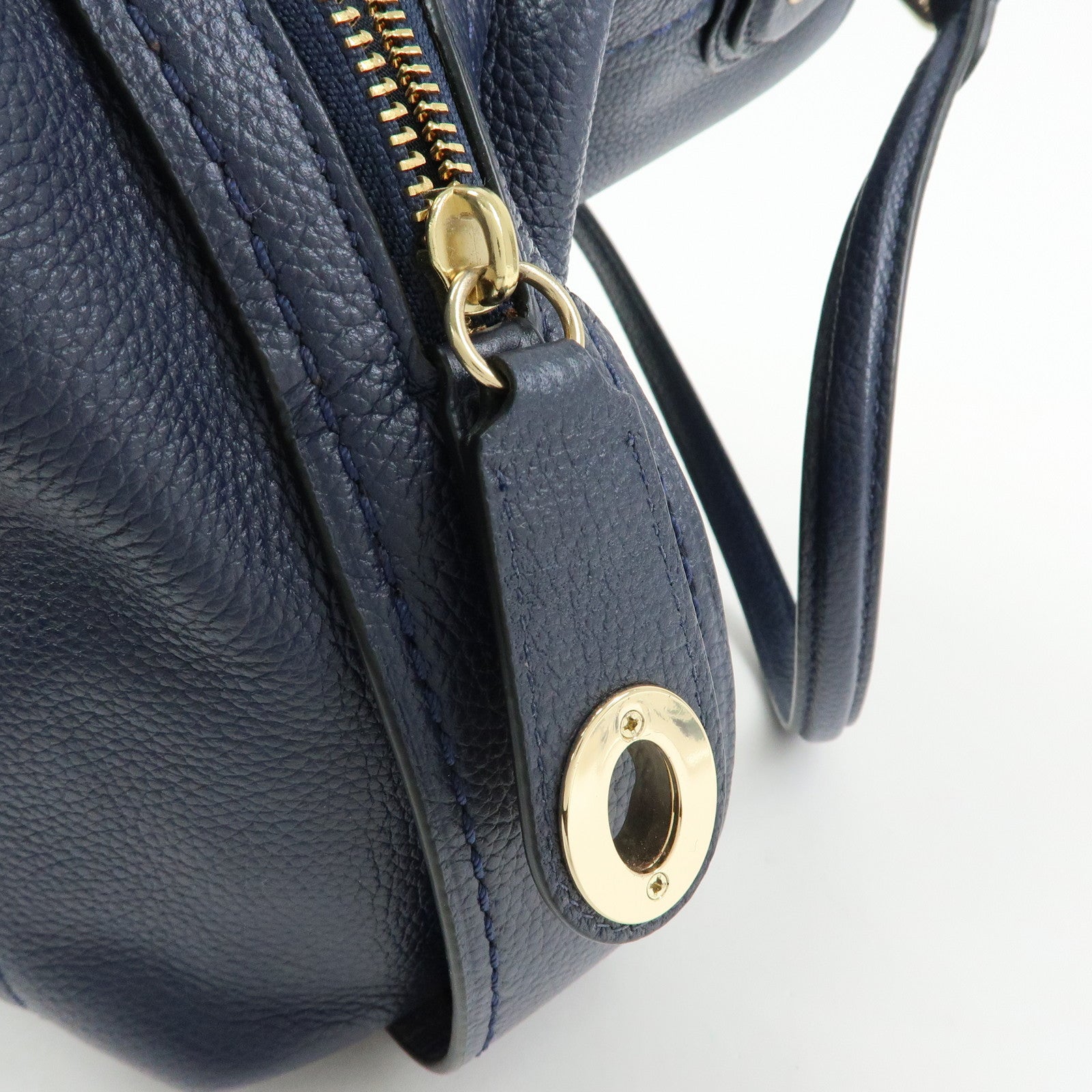 COACH Edie Leather Tote Bag Shoulder Bag Hand Bag Navy