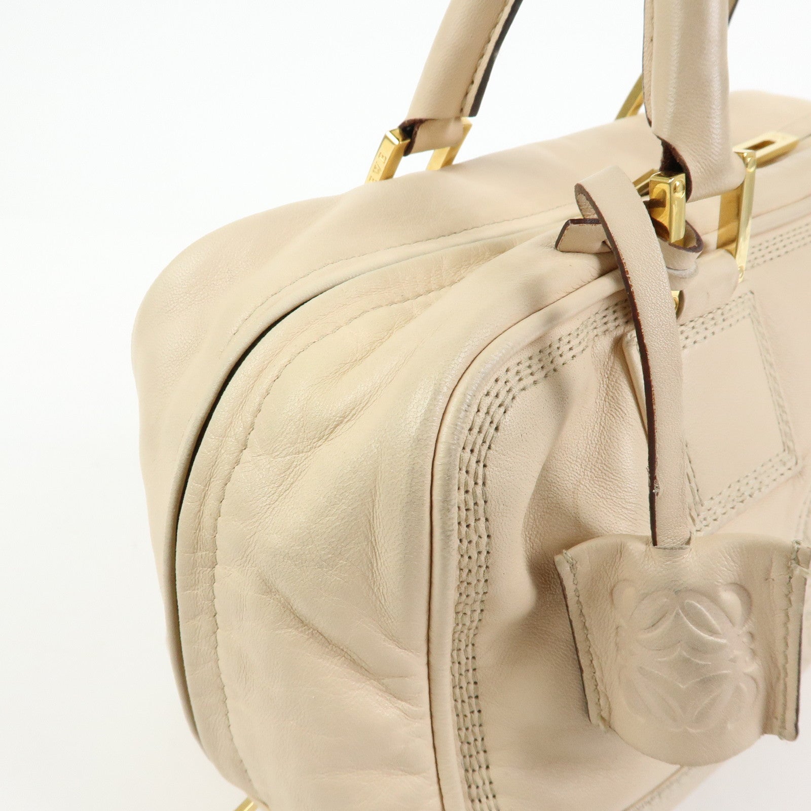 LOEWE Anagram Amazona 28 Nappa Leather Hand Bag Boston Bag Beige
