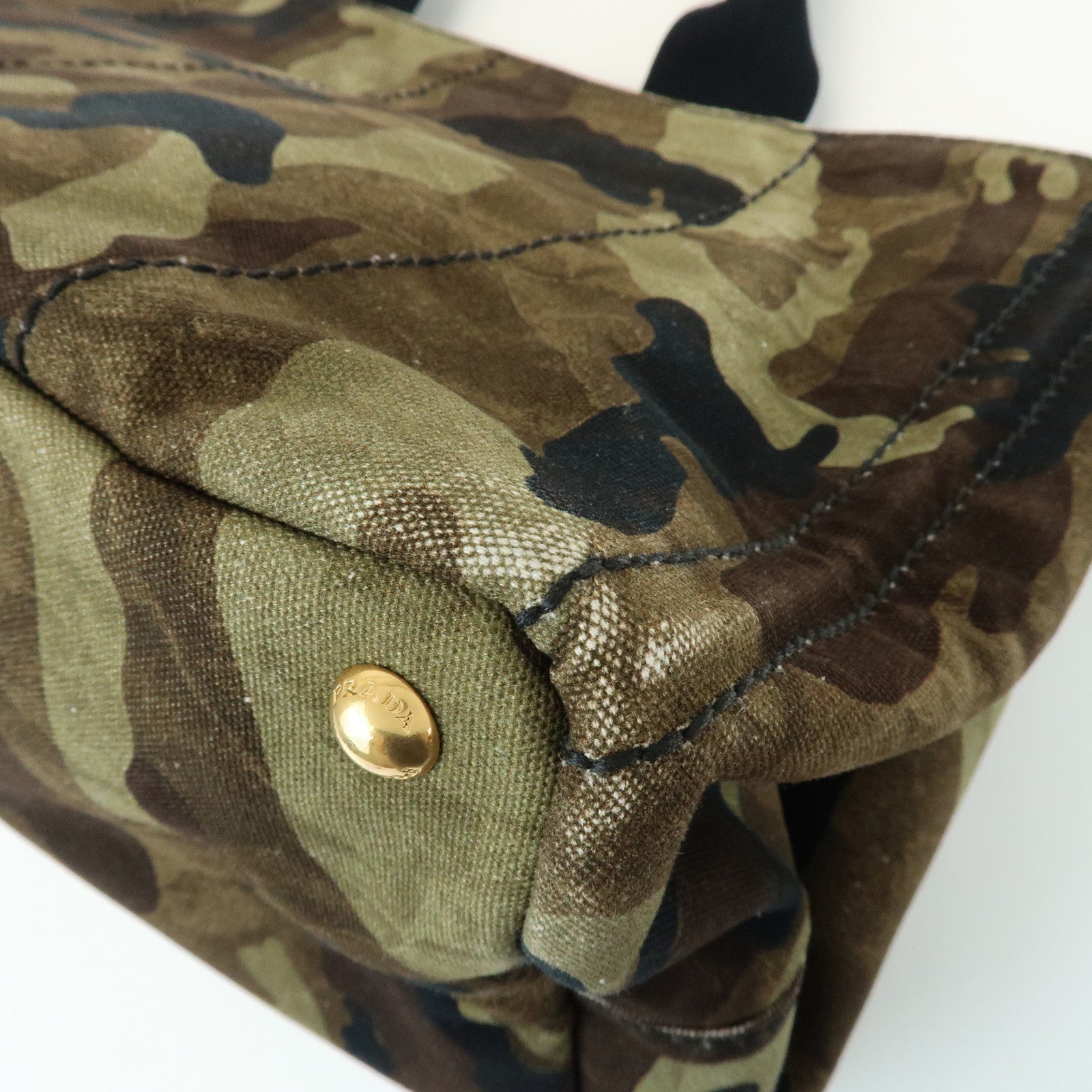 PRADA Triangle Logo Canapa Tote Bag Hand Bag Brown Khaki BN2020