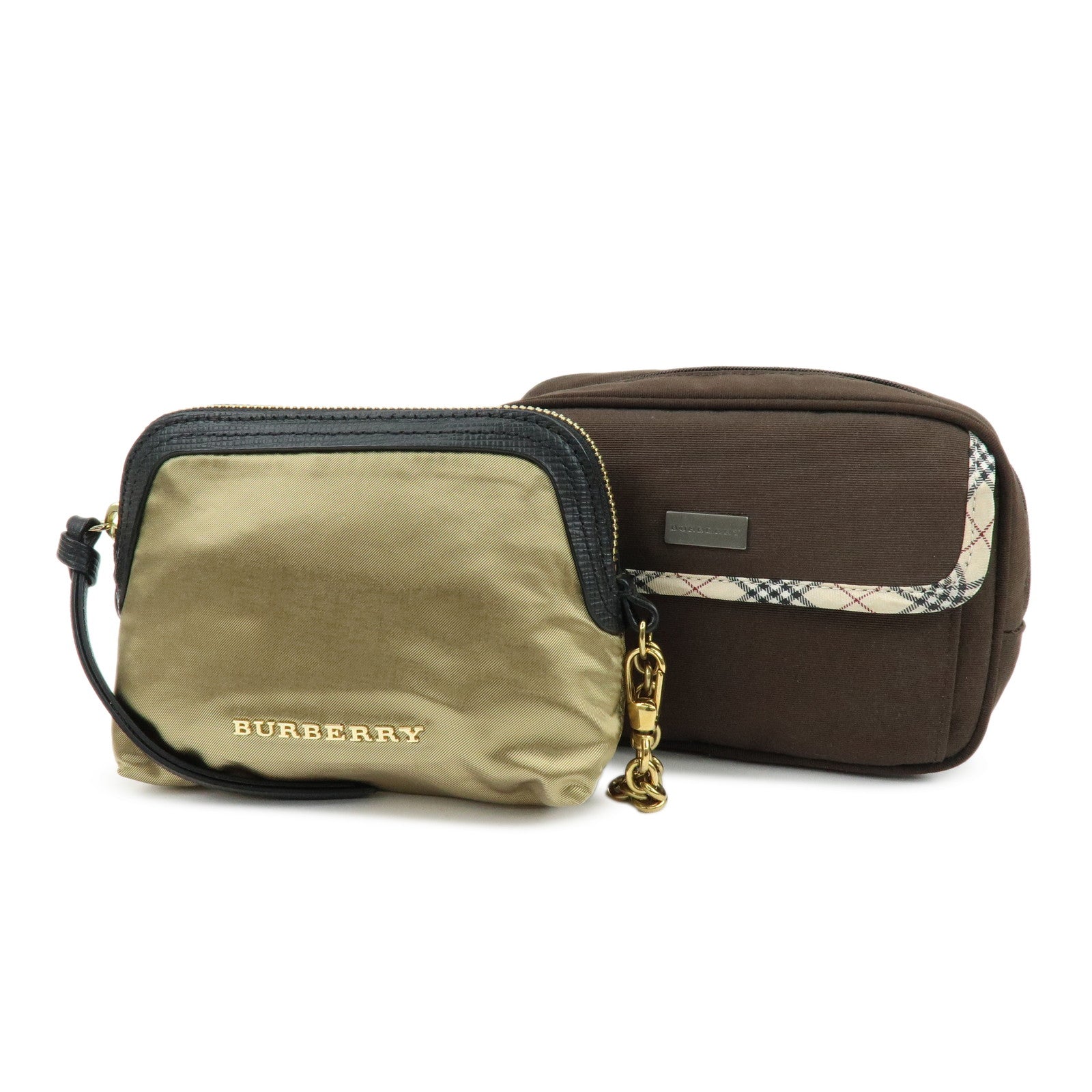 BURBERRY Nova Plaid Set of 2 Canvas Pouch Cosmetic Case Brown Gold