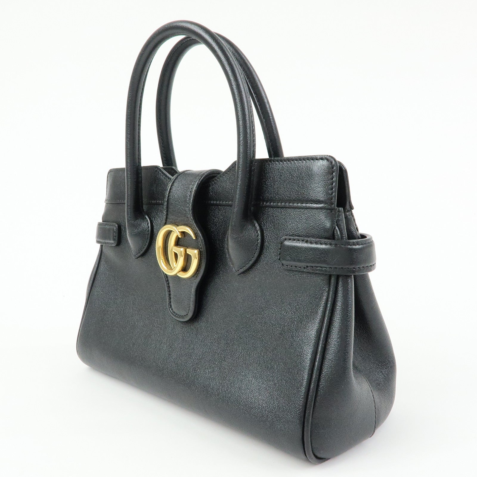 GUCCI GG Marmont Top Handle Leather 2Way Bag Hand Bag Black 658450