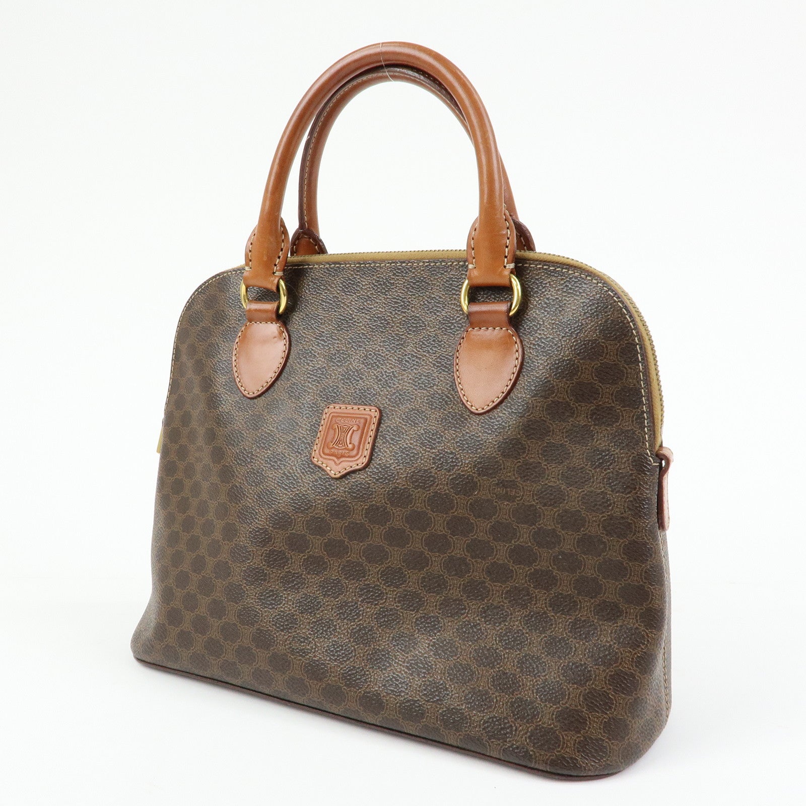 CELINE Macadam PVC Leather Hand Bag Brown