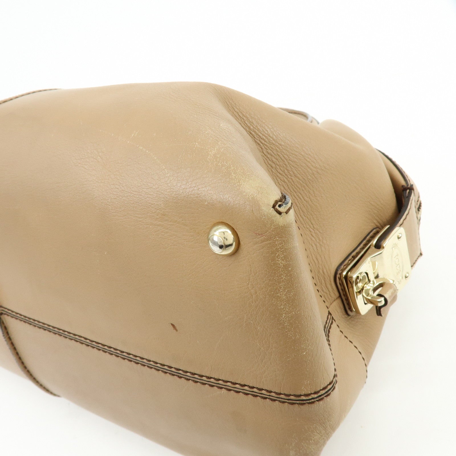 TOD'S D-Cube Leather 2Way Bag Hand Bag Shoulder Bag Beige